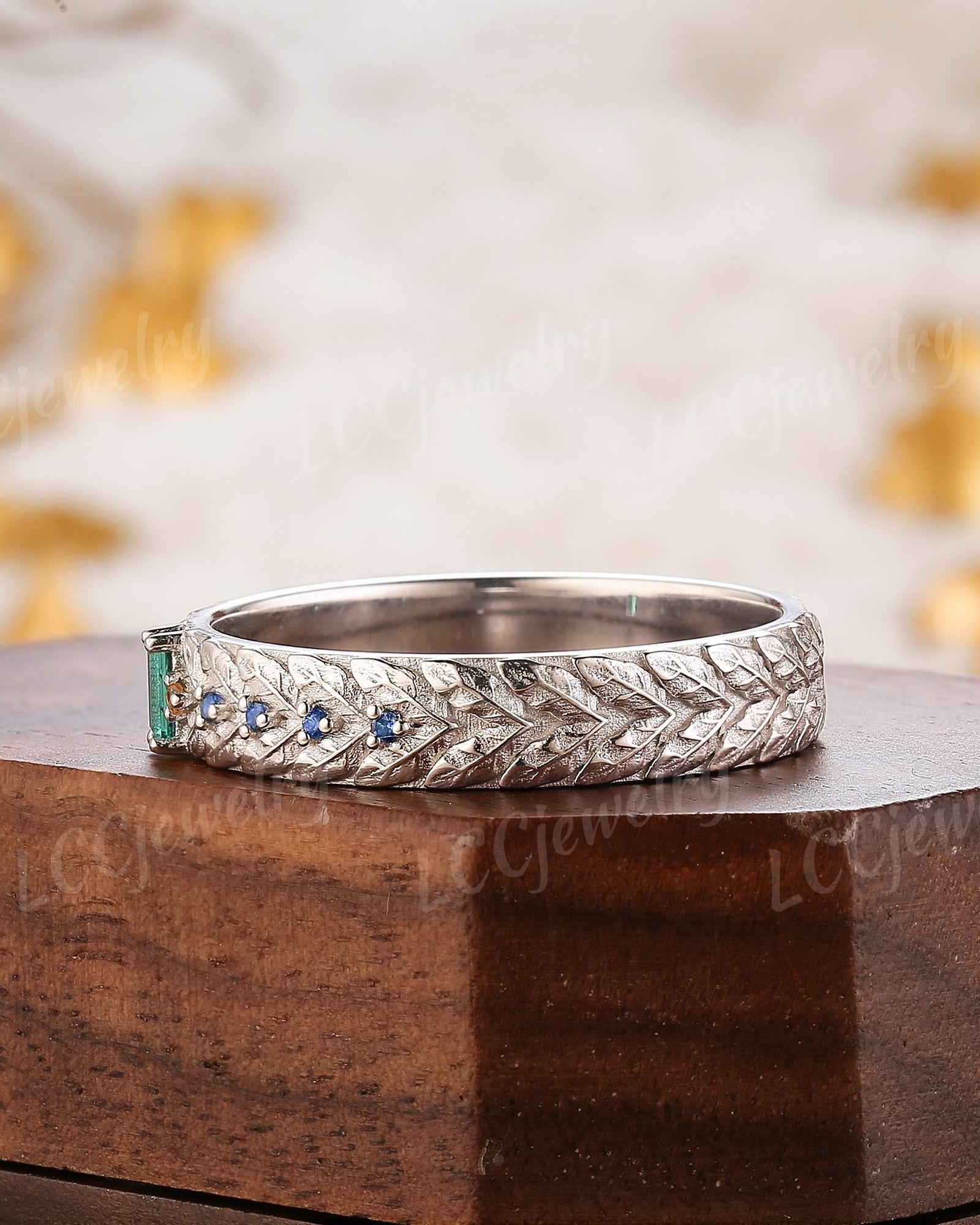 Leaf Inspired | Papalacha & Sapphire Laurel Leaf Wedding Band