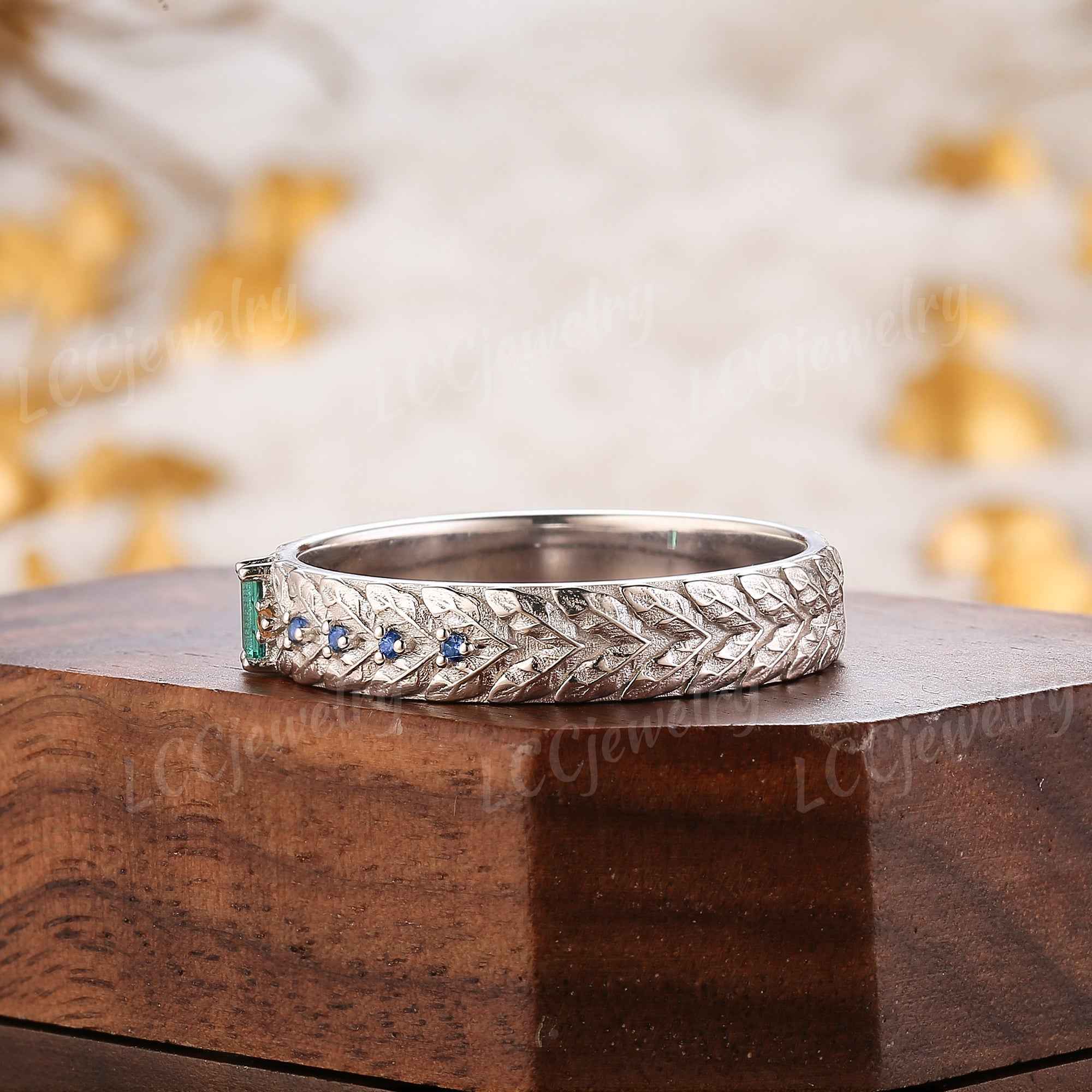 Leaf Inspired | Papalacha & Sapphire Laurel Leaf Wedding Band