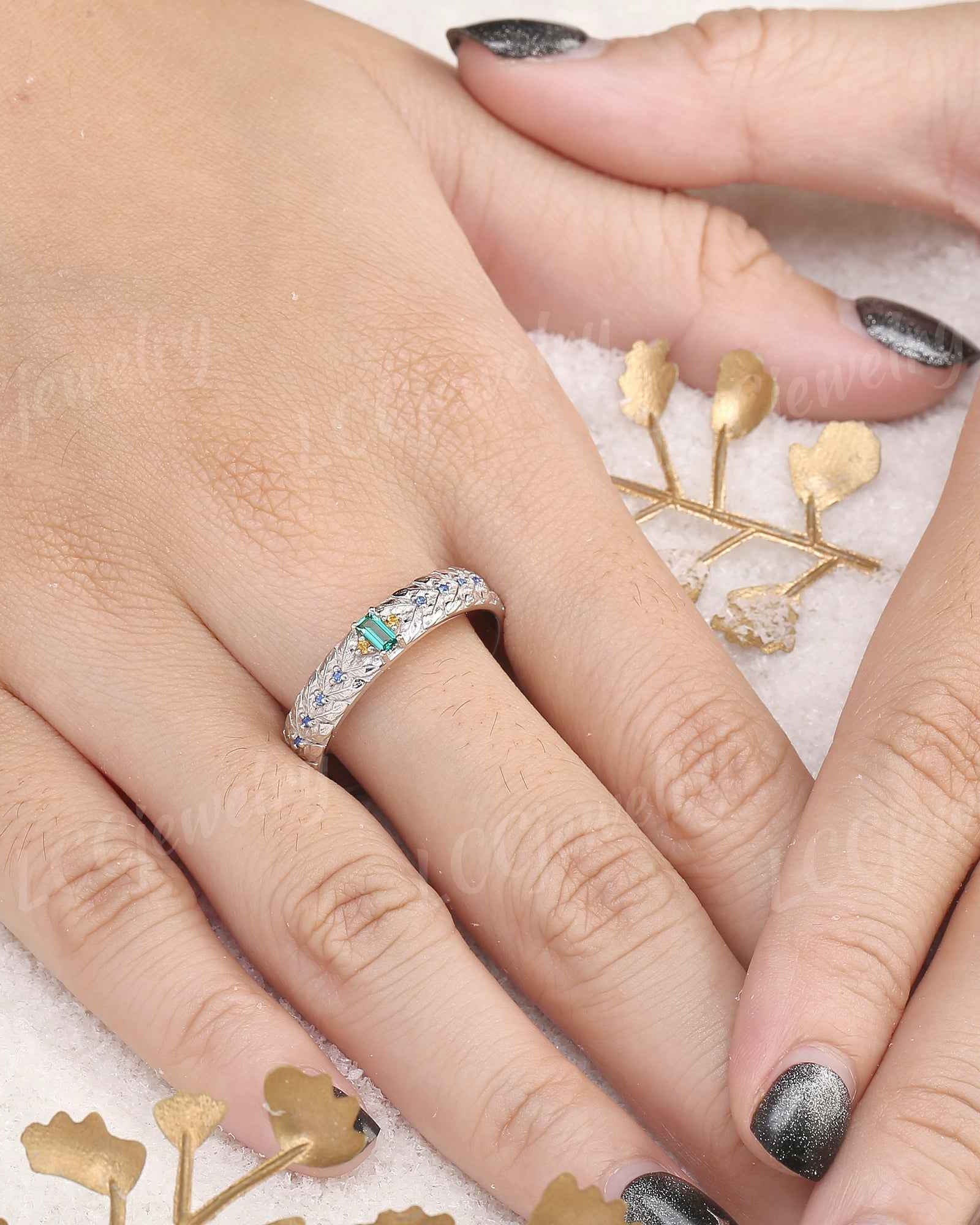 Leaf Inspired | Papalacha & Sapphire Laurel Leaf Wedding Band