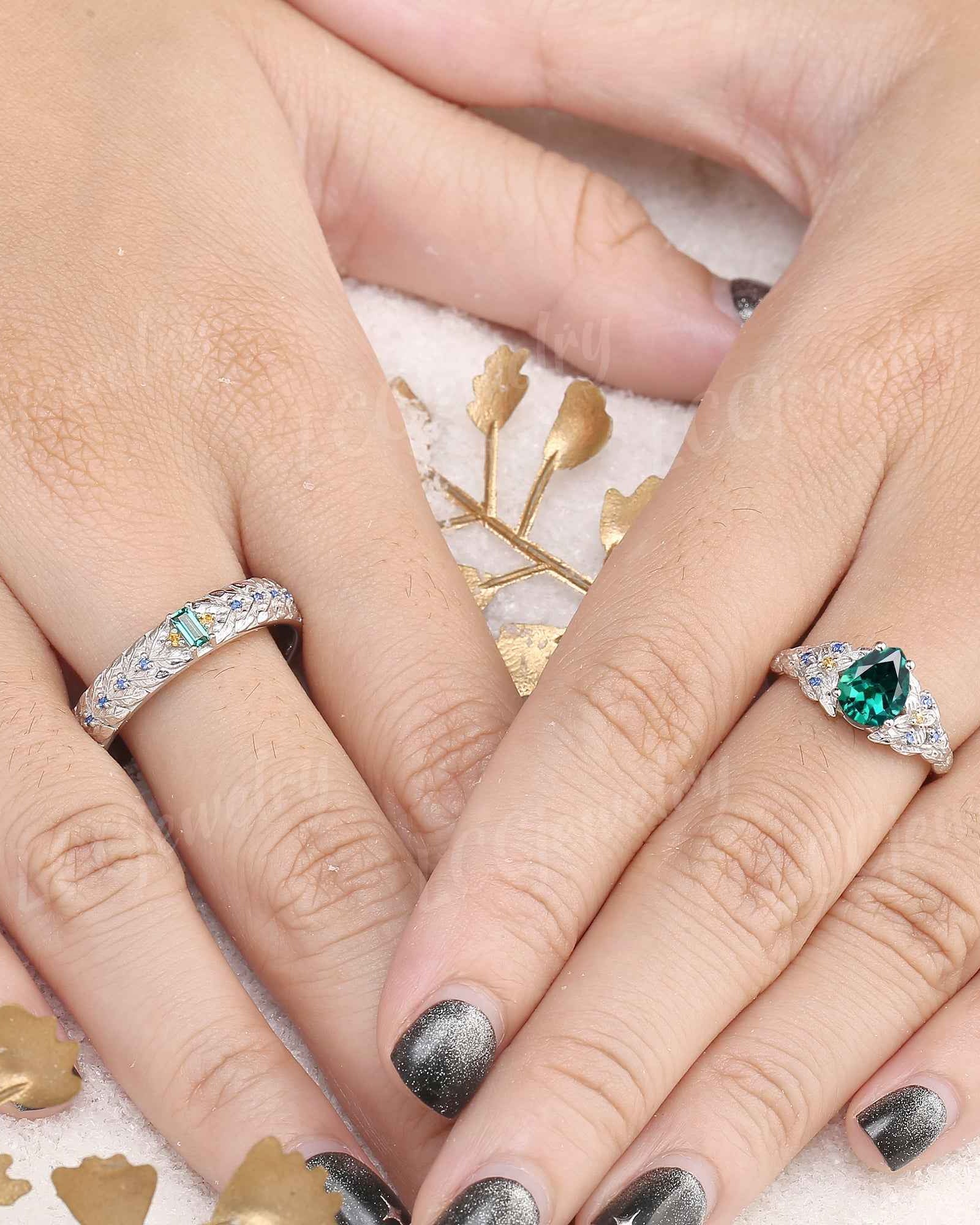 Leaf Inspired | Papalacha Laurel Leaf Design Couple Rings Set 2pcs