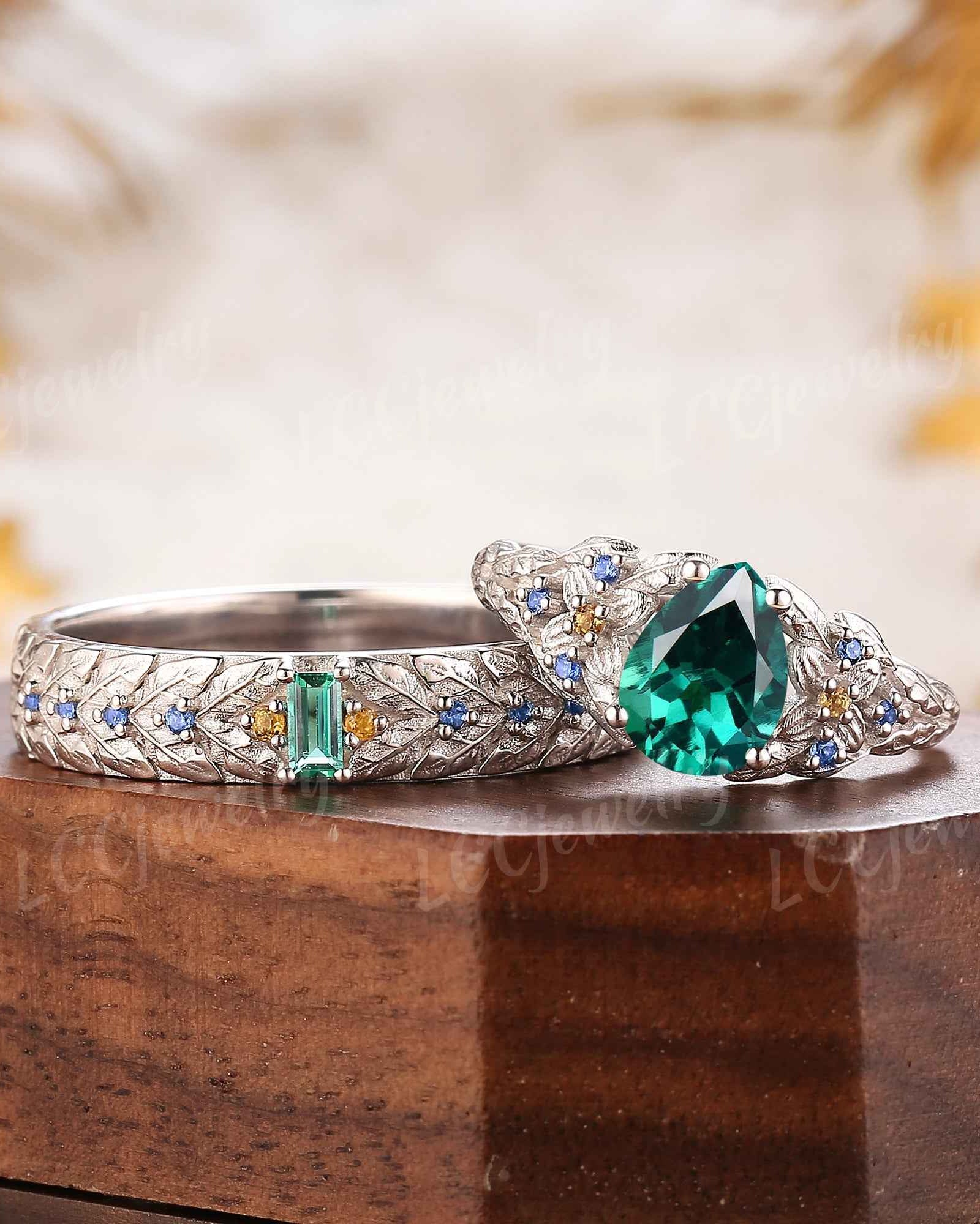 Leaf Inspired | Papalacha Laurel Leaf Design Couple Rings Set 2pcs