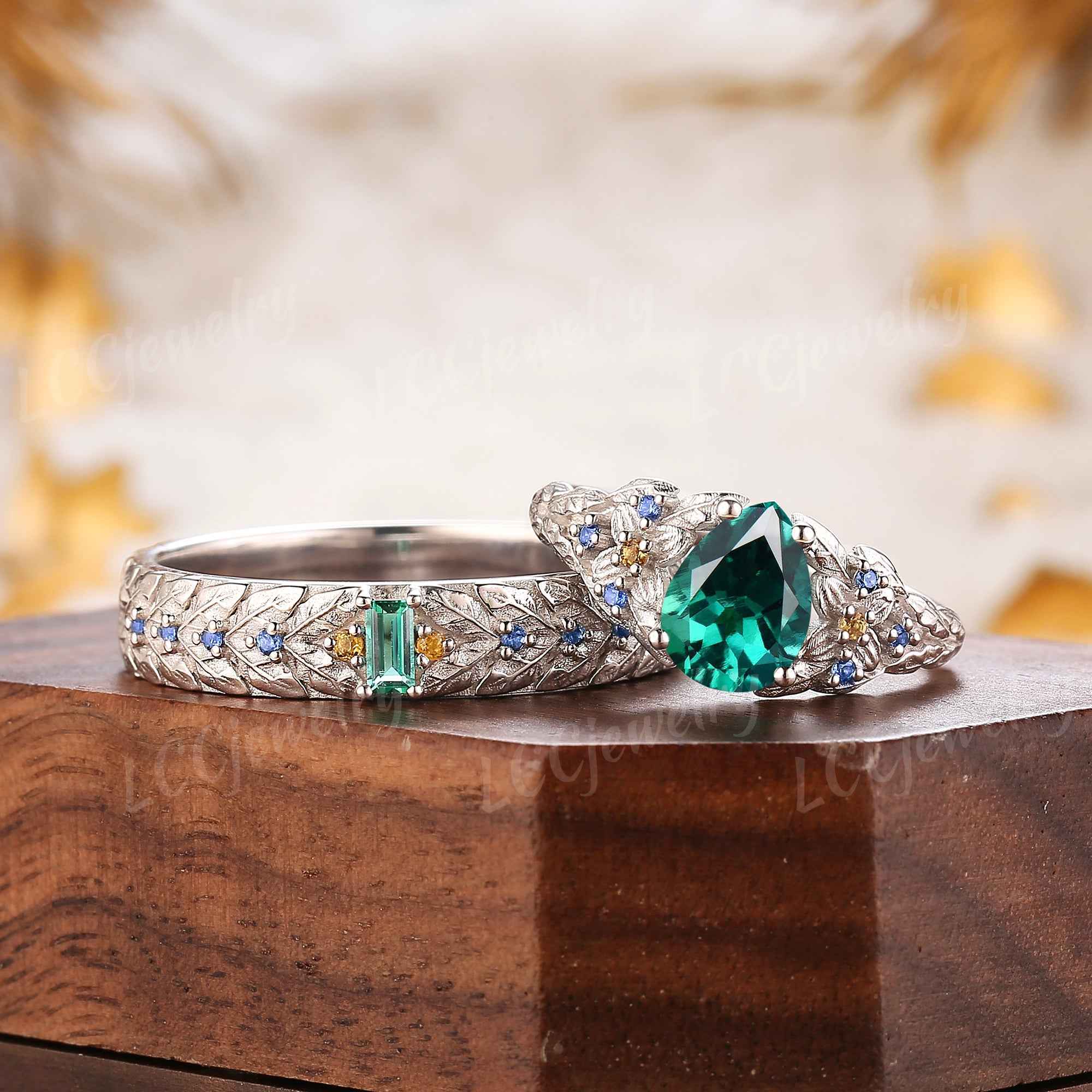 Leaf Inspired | Papalacha Laurel Leaf Design Couple Rings Set 2pcs