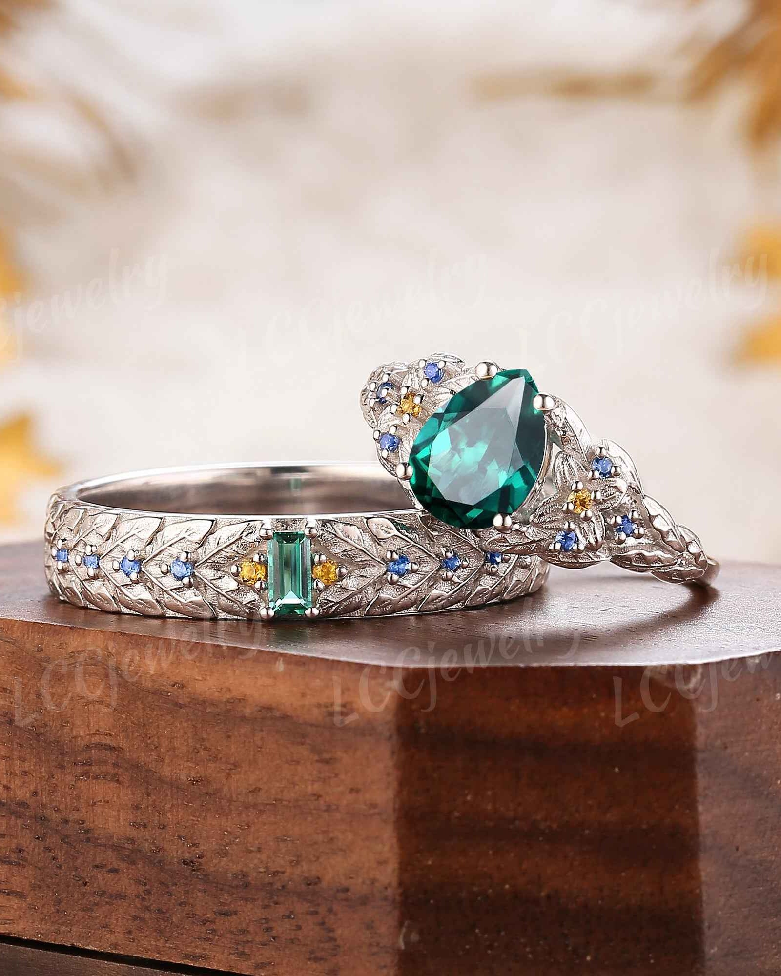 Leaf Inspired | Papalacha Laurel Leaf Design Couple Rings Set 2pcs