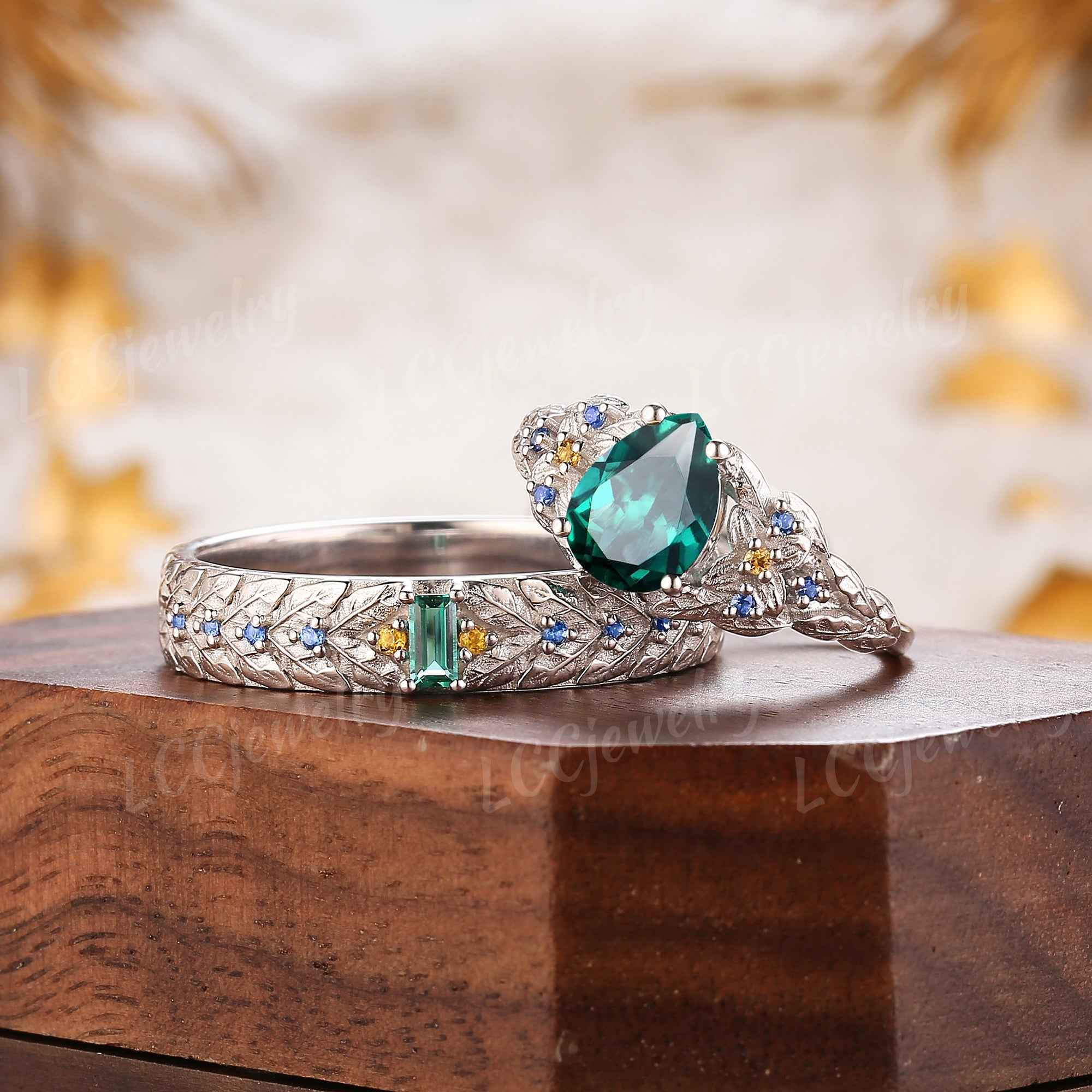 Leaf Inspired | Papalacha Laurel Leaf Design Couple Rings Set 2pcs