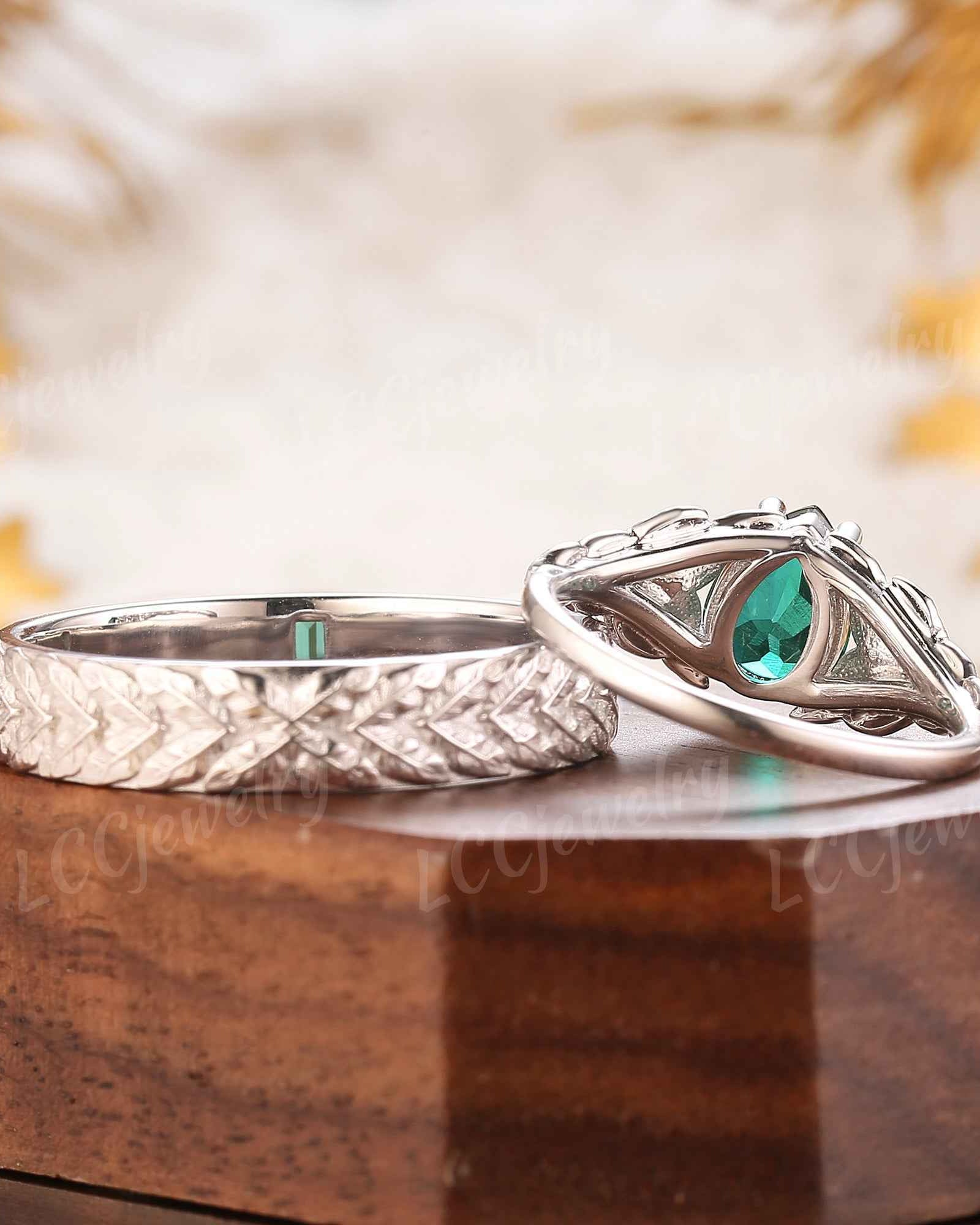 Leaf Inspired | Papalacha Laurel Leaf Design Couple Rings Set 2pcs