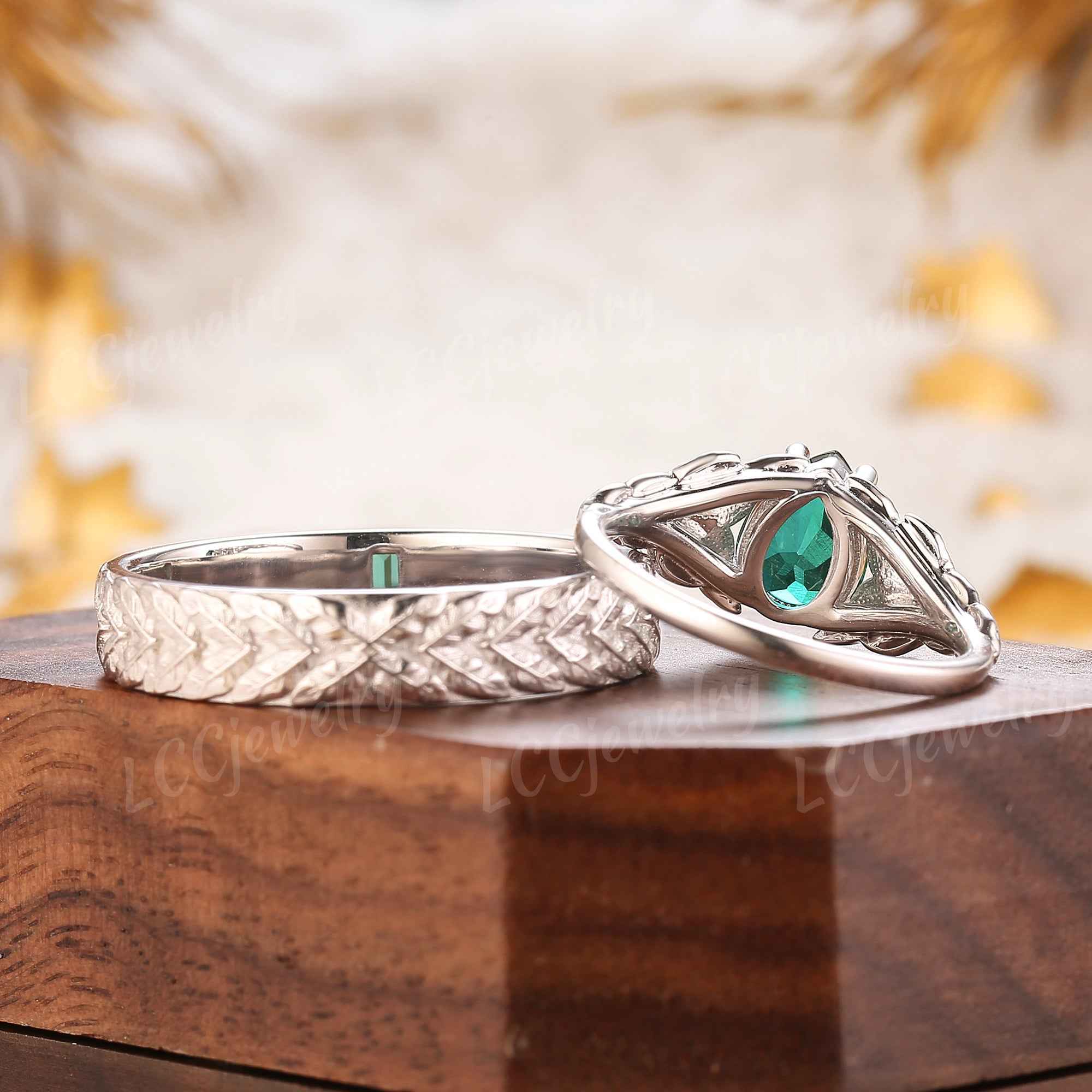 Leaf Inspired | Papalacha Laurel Leaf Design Couple Rings Set 2pcs