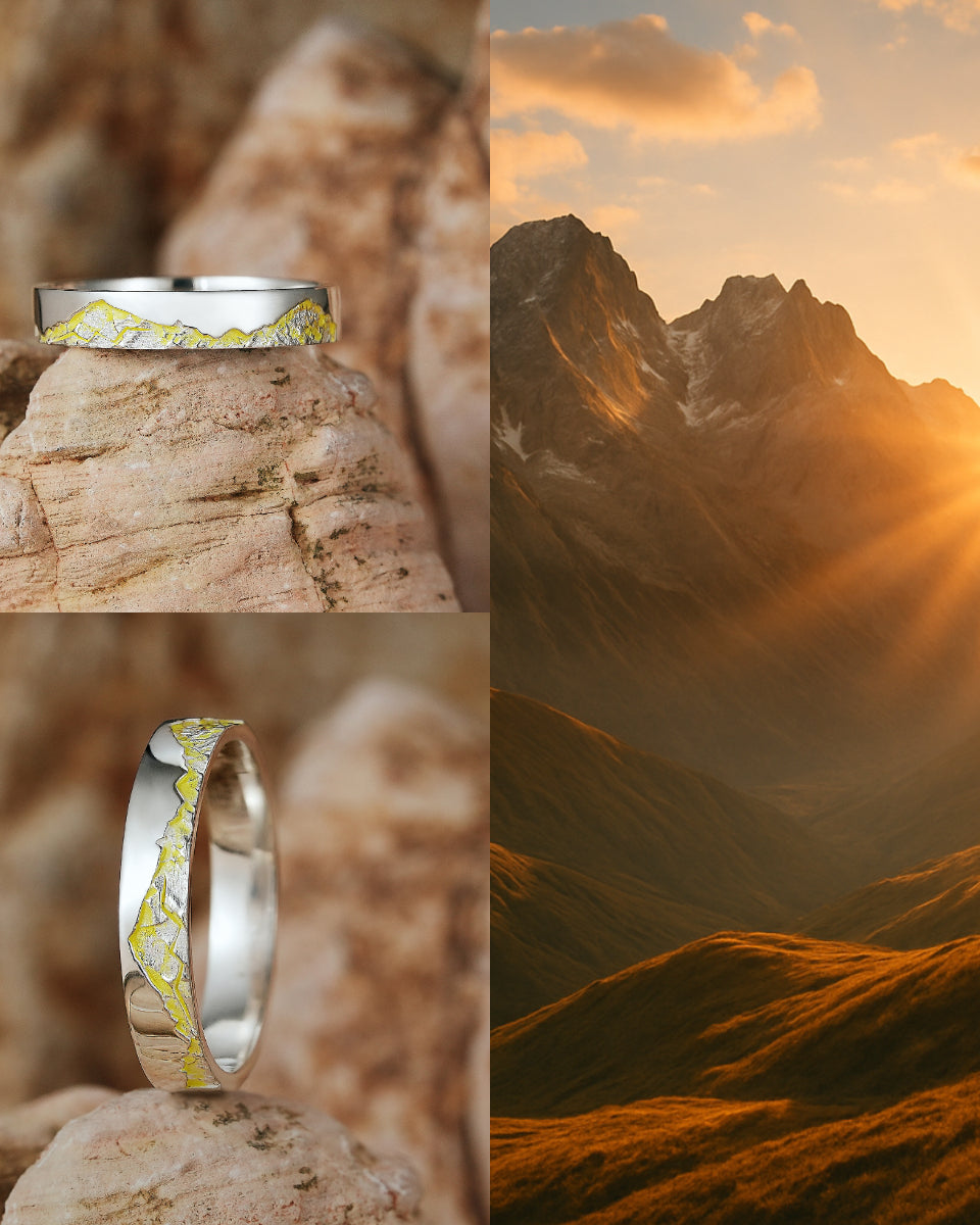 LCCjewelry | Unique Mountain Design Yellow Enamel Wedding Band - LCCjewelry