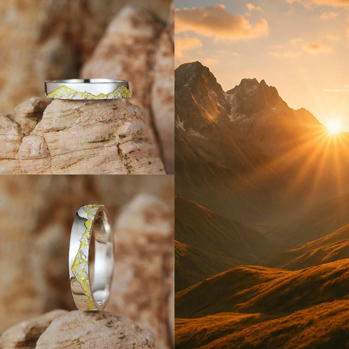 LCCjewelry | Unique Mountain Design Yellow Enamel Wedding Band - LCCjewelry