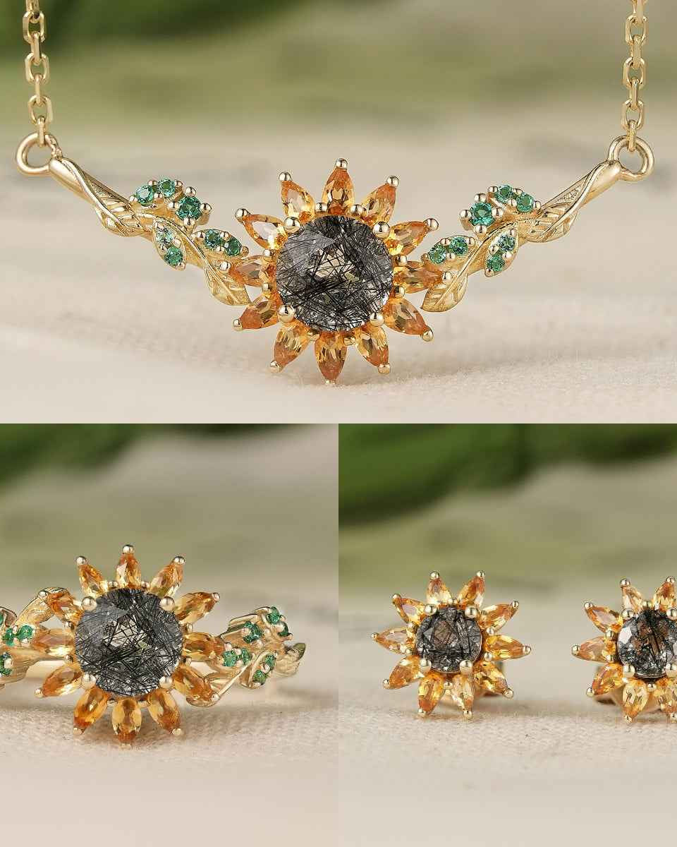LCCjewelry | Unique Sunflower Yellow Gold Handmade Earrings