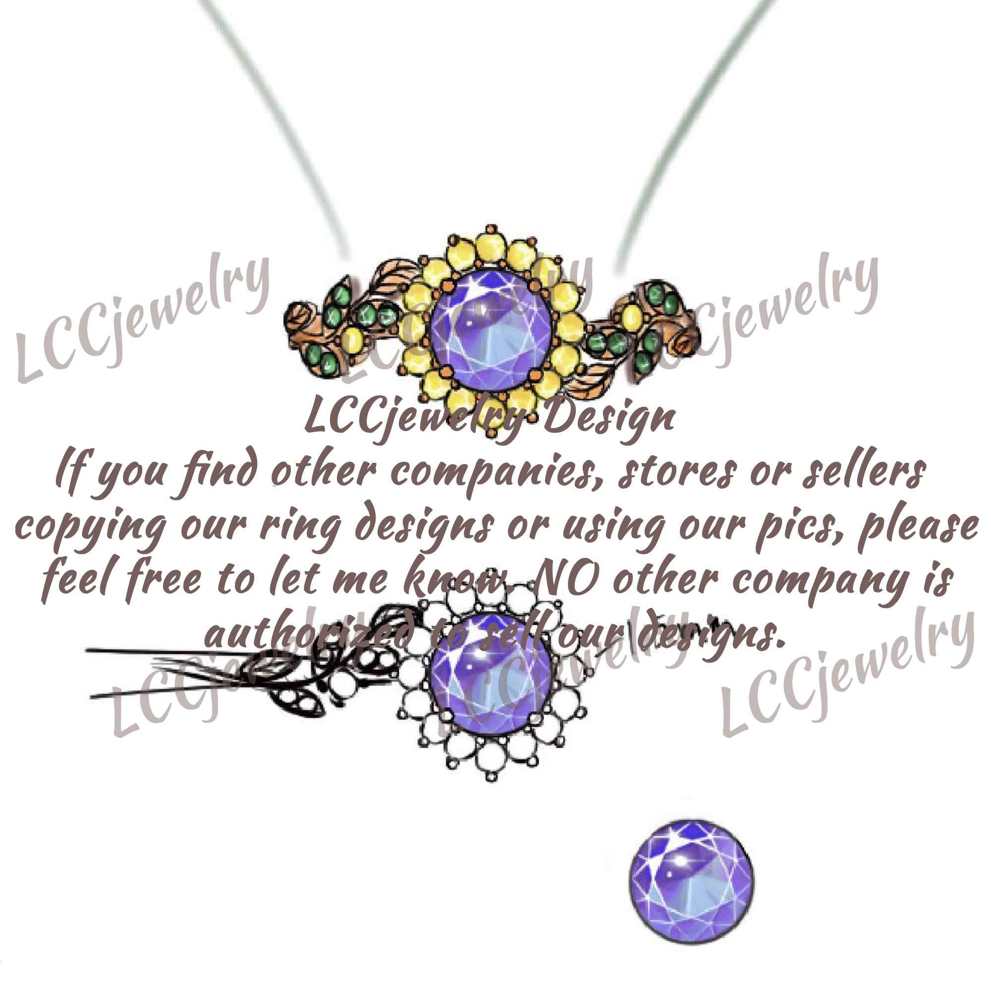 LCCjewelry | One of a Kind Sunflower Design Engagement Ring Set