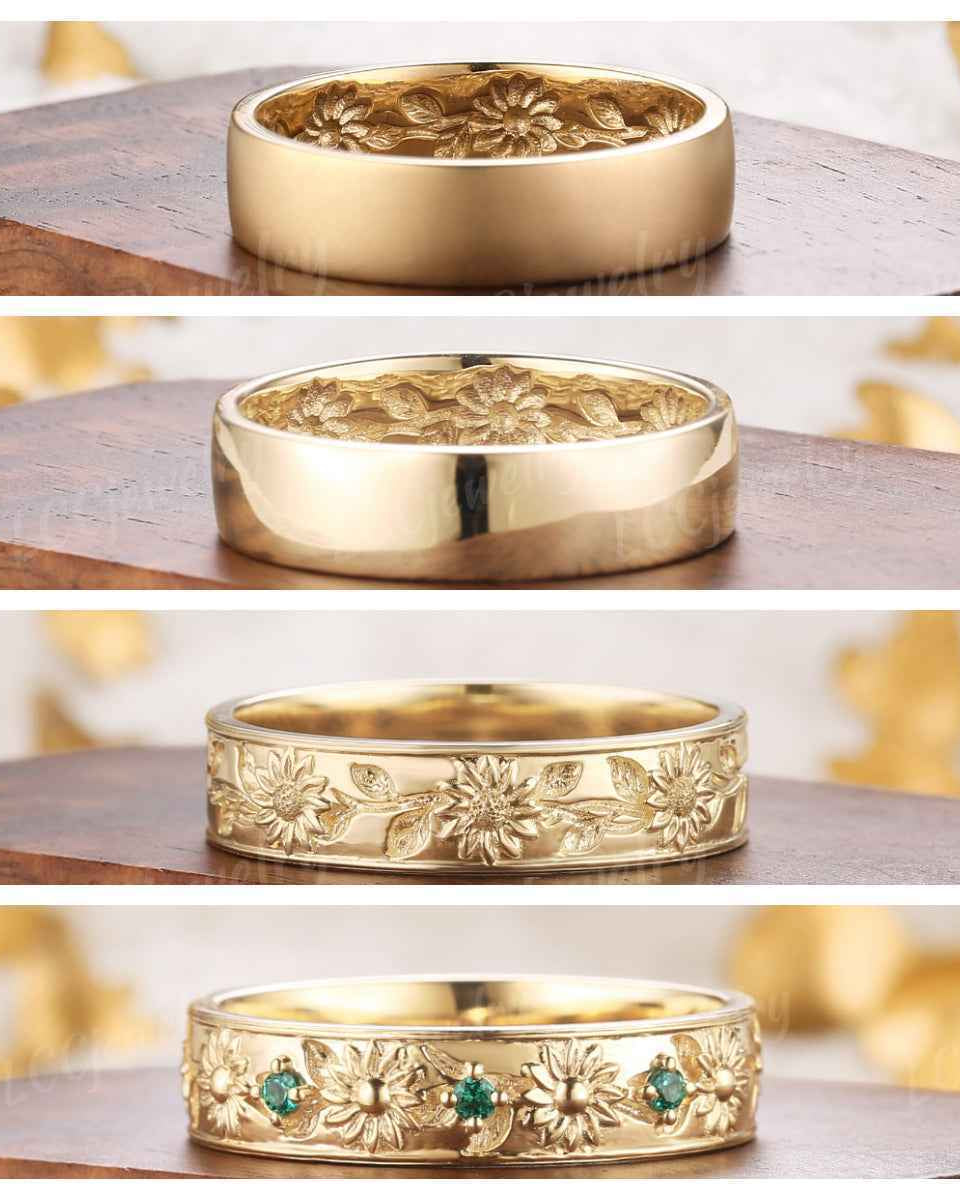 LCCjewelry | Sunflower Emerald Men's Wedding Band