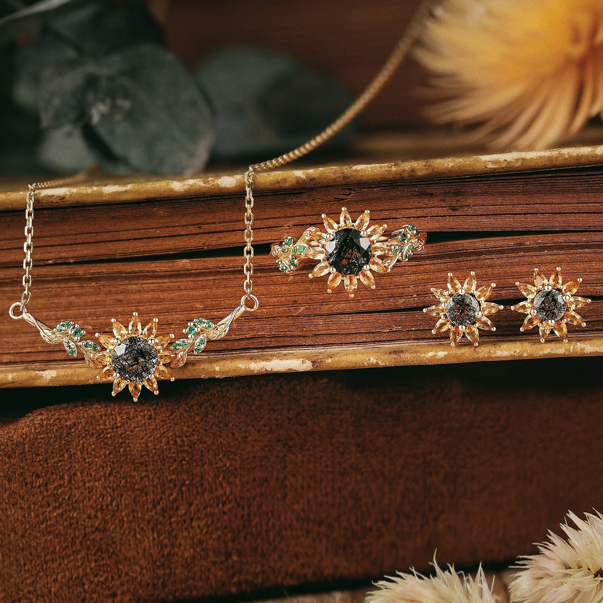 Sunflower Engagement Ring : Handmade Sunflower Jewelry Collection