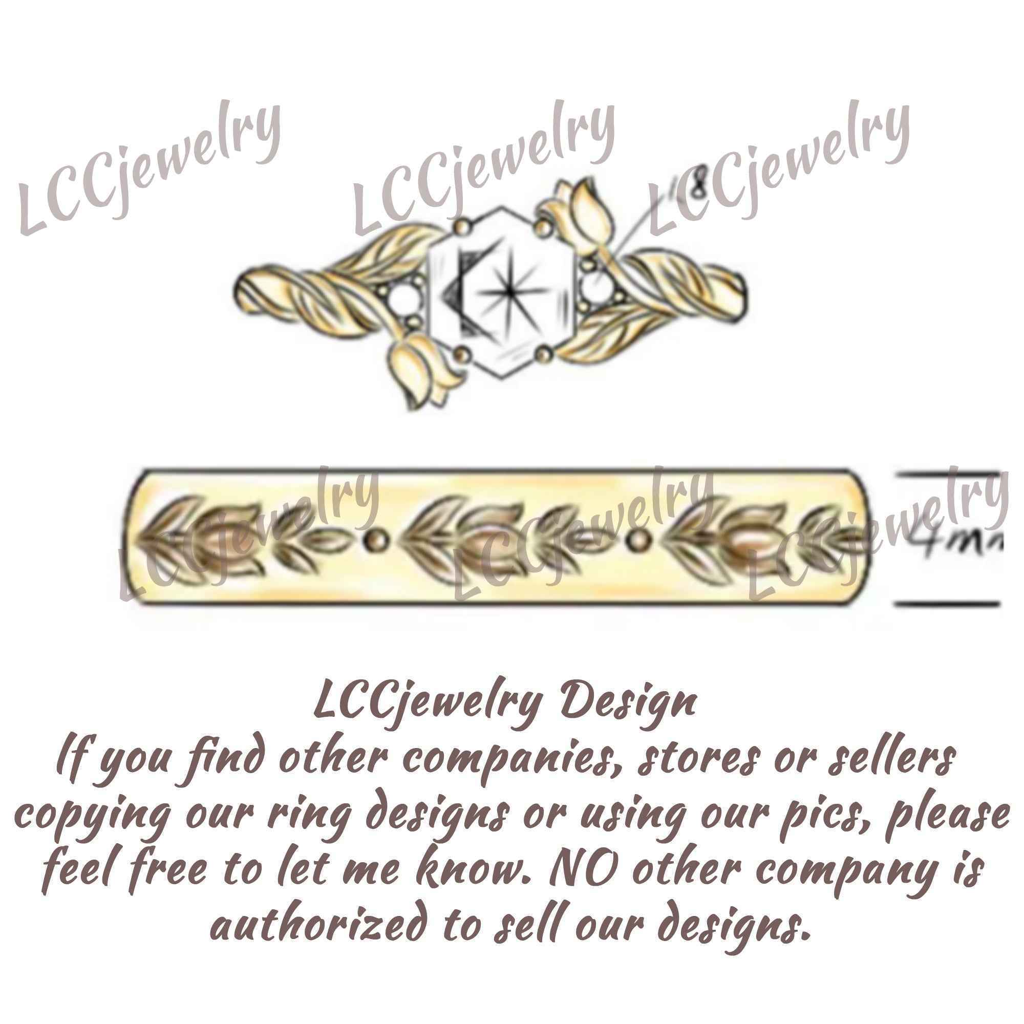 Floral Inspired | Alexandrite Tulip Flower Design Couple Rings Set