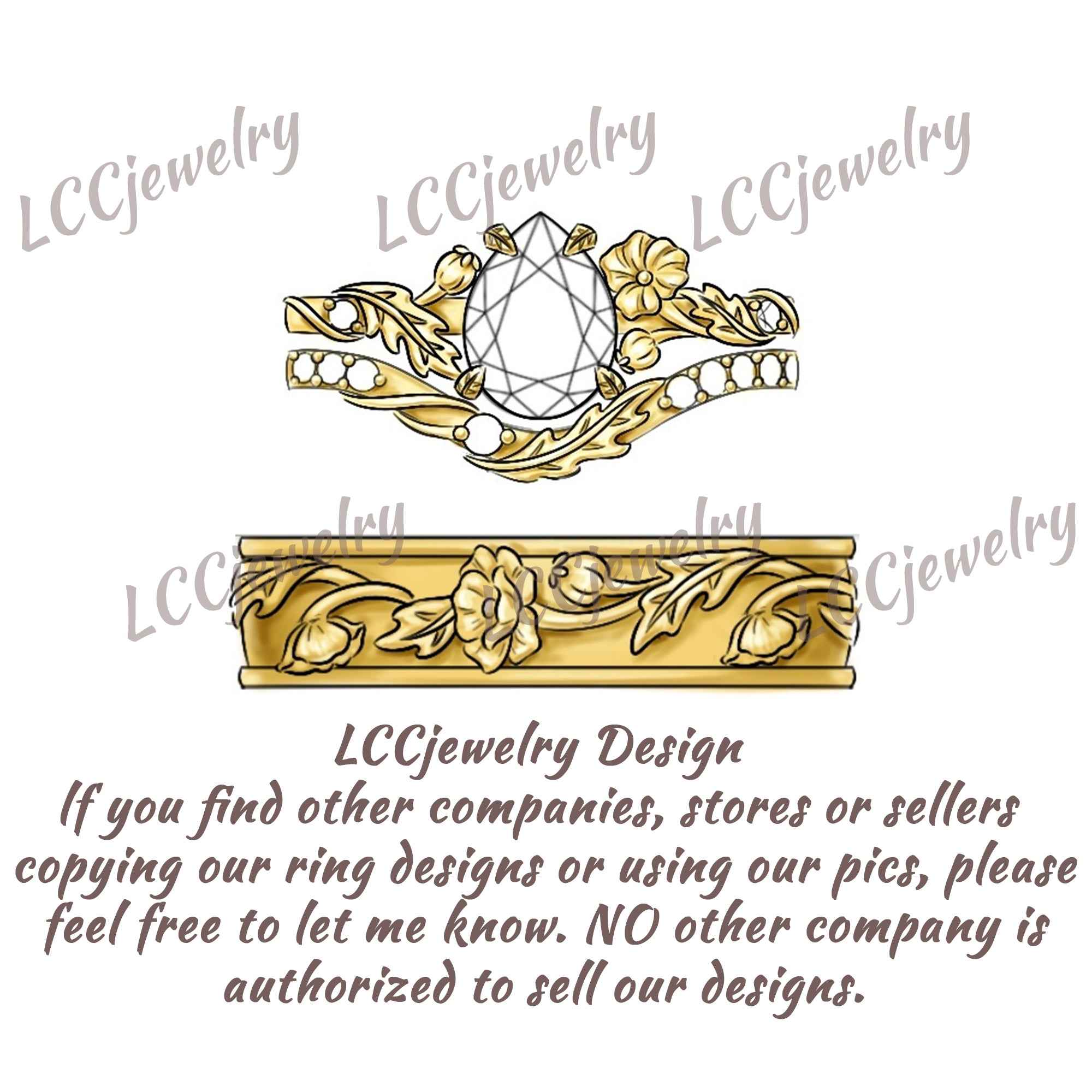 Floral Inspired | 2pcs Poppy Design Ruby Couple Rings Set