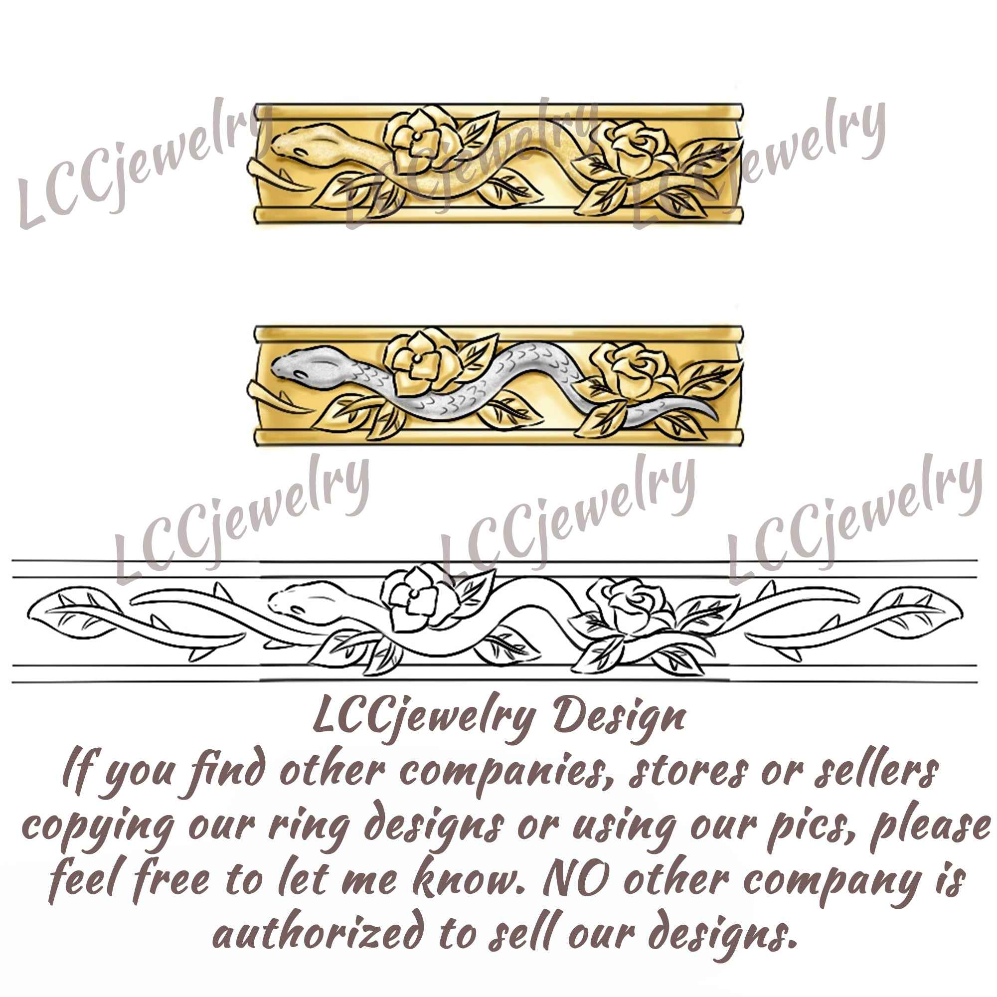 Halloween Theme Serpent Rose Wedding Band