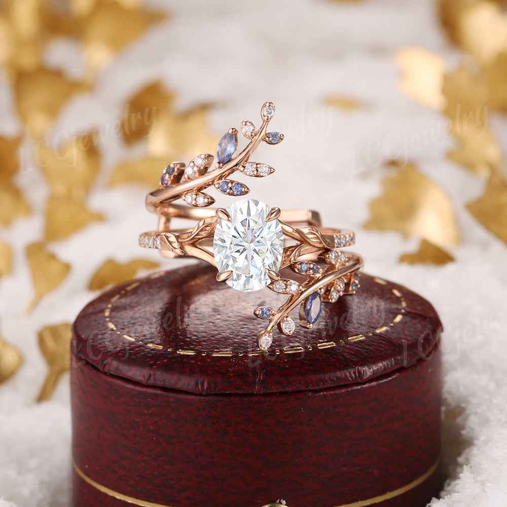 LCCjewelry | Natural inspired Oval Cut Moissanite Engagement Ring Set