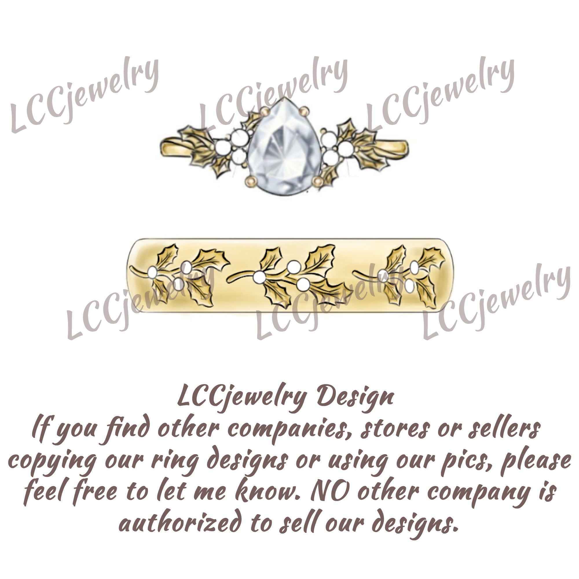 Leaf Inspired | Christmas Ruby Holly Leaves Design Couple Ring