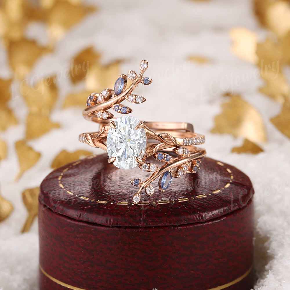 LCCjewelry | Natural inspired Oval Cut Moissanite Engagement Ring Set