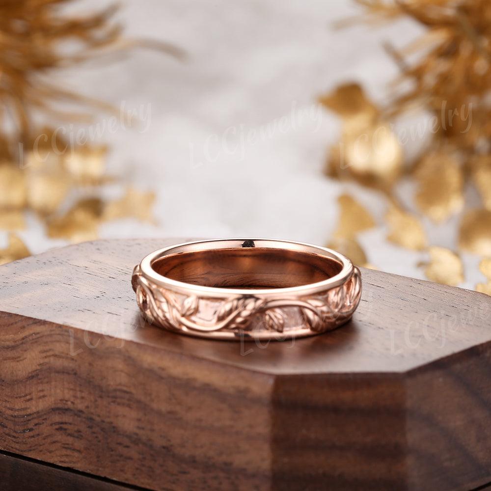 Leaf Inspired | Mens Rings Wedding Band Nature Inspired Leaf Wedding Ring