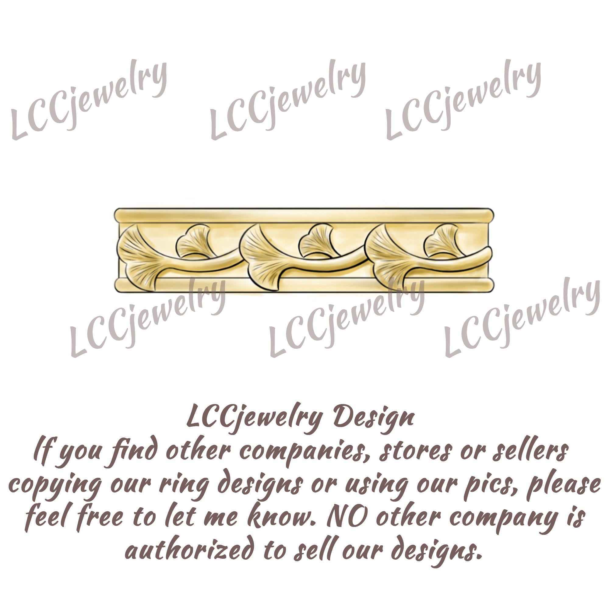 Leaf Inspired | Green Sapphire Ginkgo Leaf Mens Wedding Band