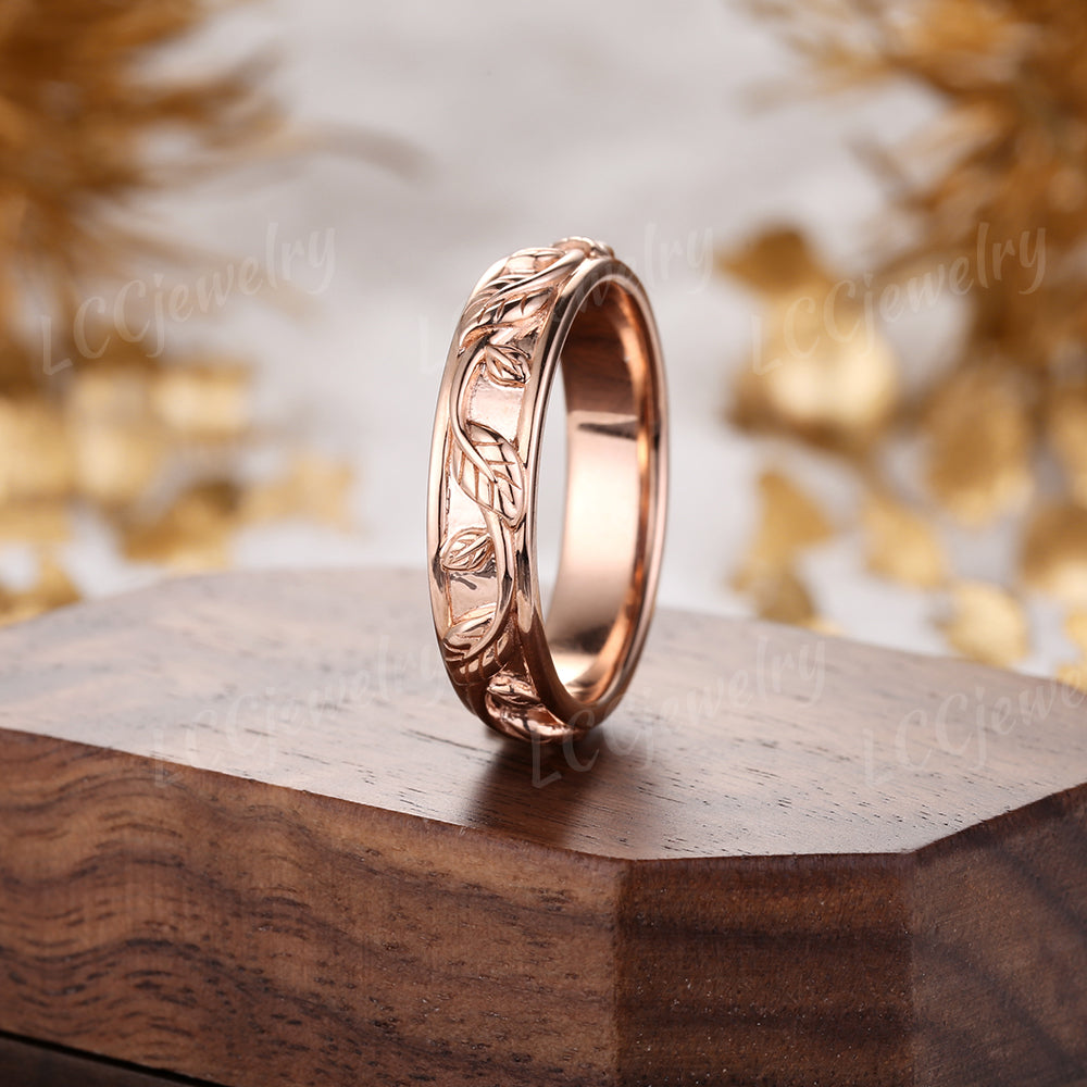 Leaf Inspired | Mens Rings Wedding Band Nature Inspired Leaf Wedding Ring