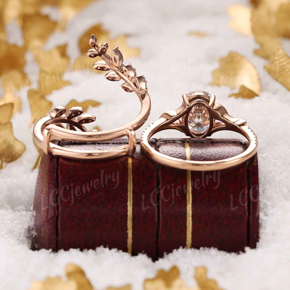 LCCjewelry | Natural inspired Oval Cut Moissanite Engagement Ring Set