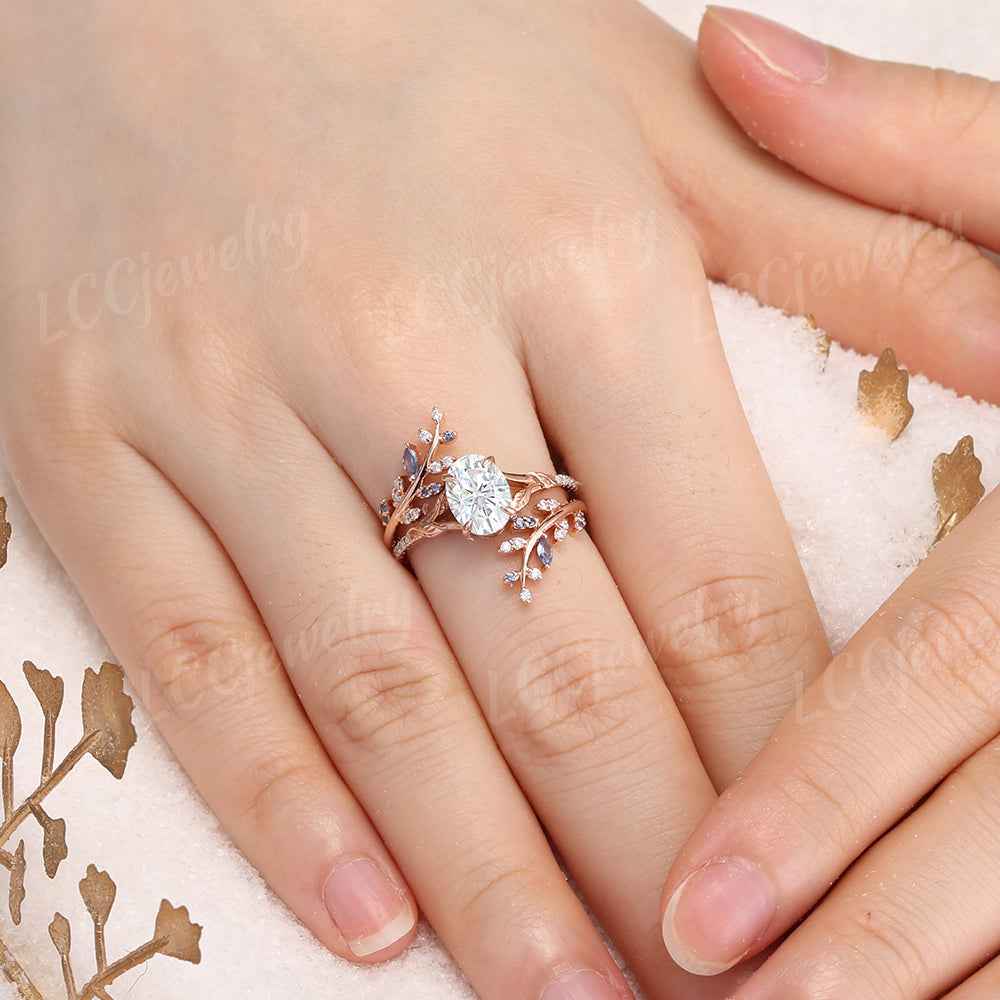 LCCjewelry | Natural inspired Oval Cut Moissanite Engagement Ring Set