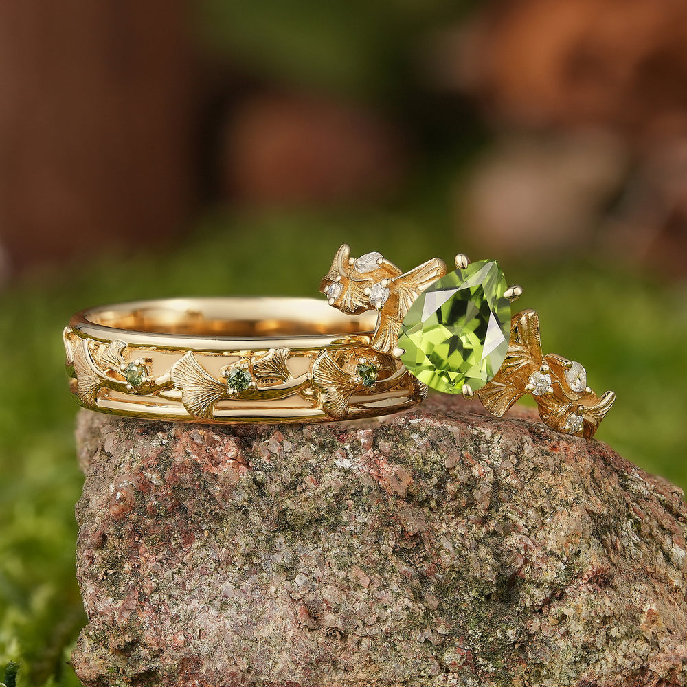 Leaf Inspired | Ginkgo Leaf Yellow Gold Couple Rings Set 2pcs