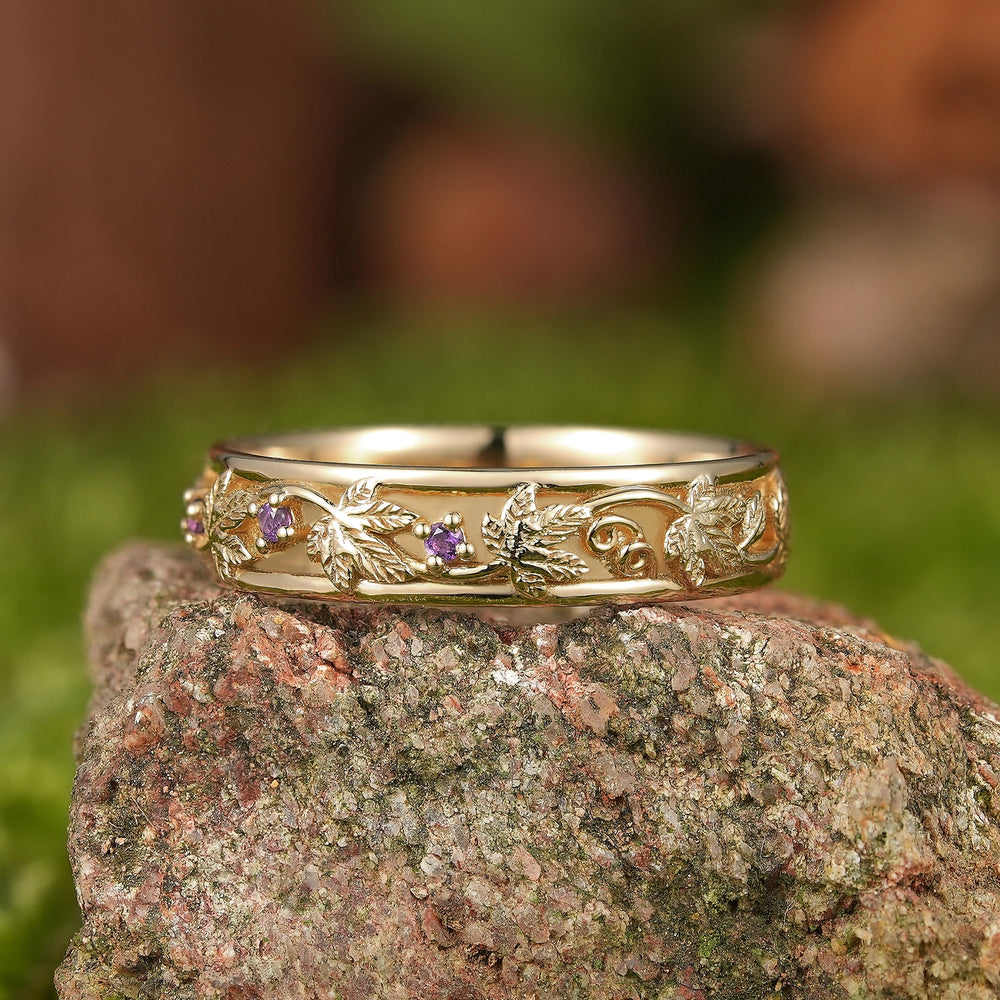 Leaf Inspired | Amethyst Grape Leaf Men's Wedding Band