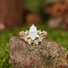 LCCjewelry | Unique Marquise Moissanite Wedding Ring Set- Maple Leaf Design - LCCjewelry