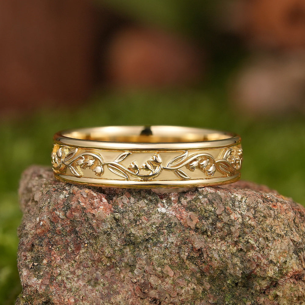 Floral Inspired | Lily of the Valley Design Wedding Band May Birth Flower