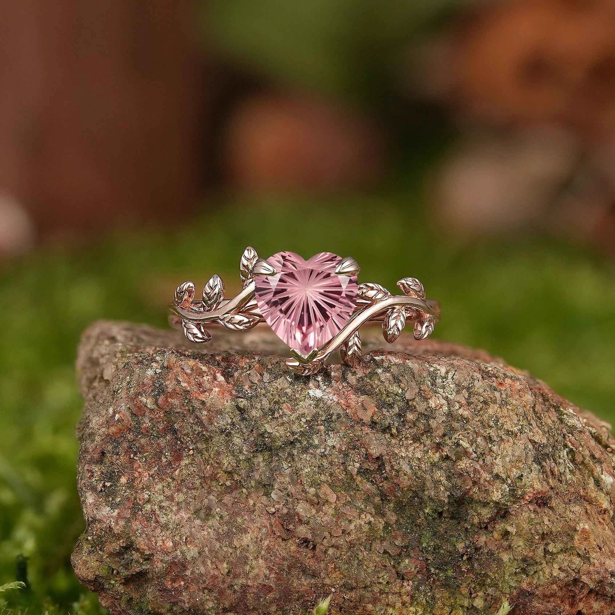 Leaf Inspired | Heart Fireworks Cut Papalacha Leaf Floral Engagement Ring