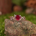 Leaf Inspired | Vintage Heart Cut Fireworks Ruby Engagement Ring