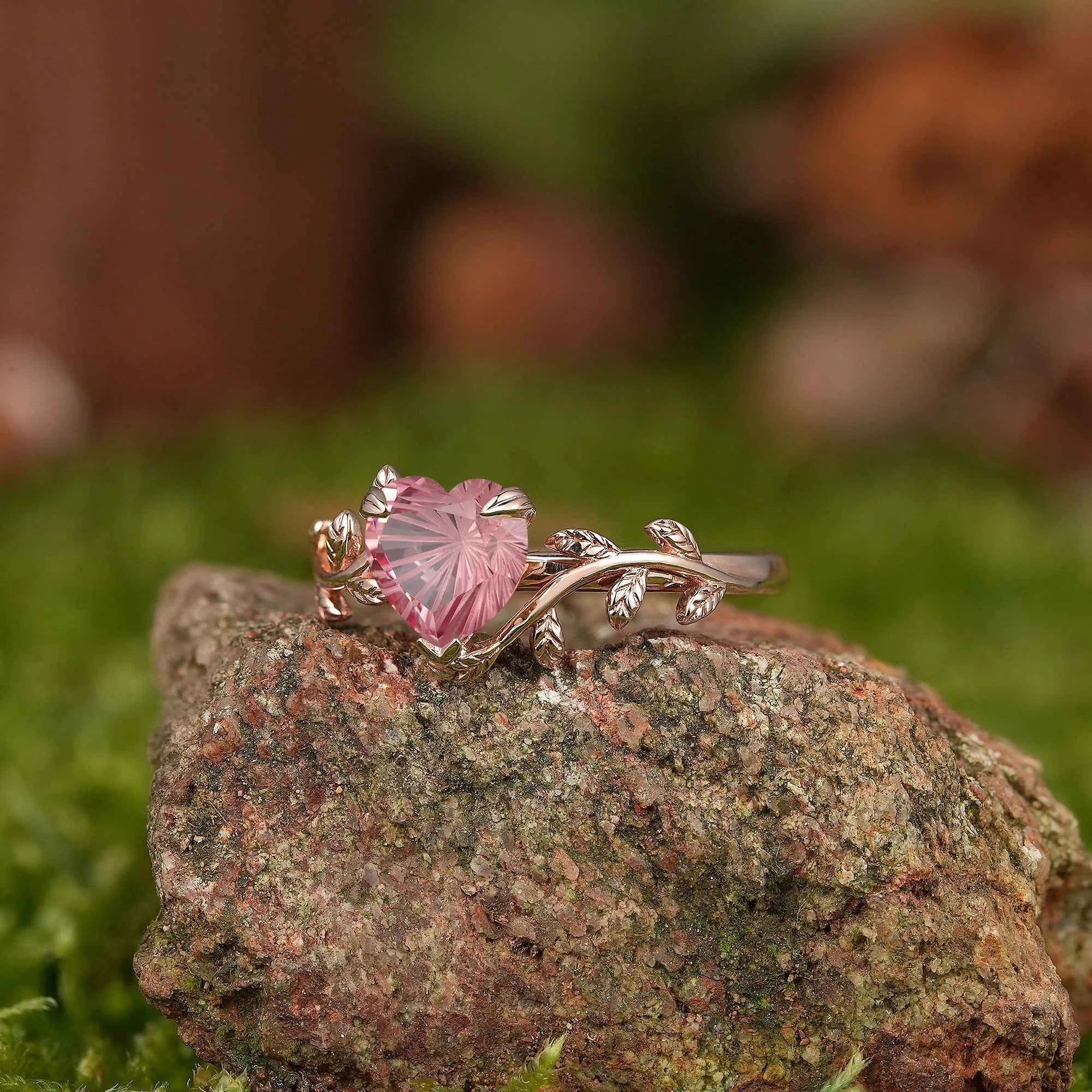 Leaf Inspired | Heart Fireworks Cut Papalacha Leaf Floral Engagement Ring