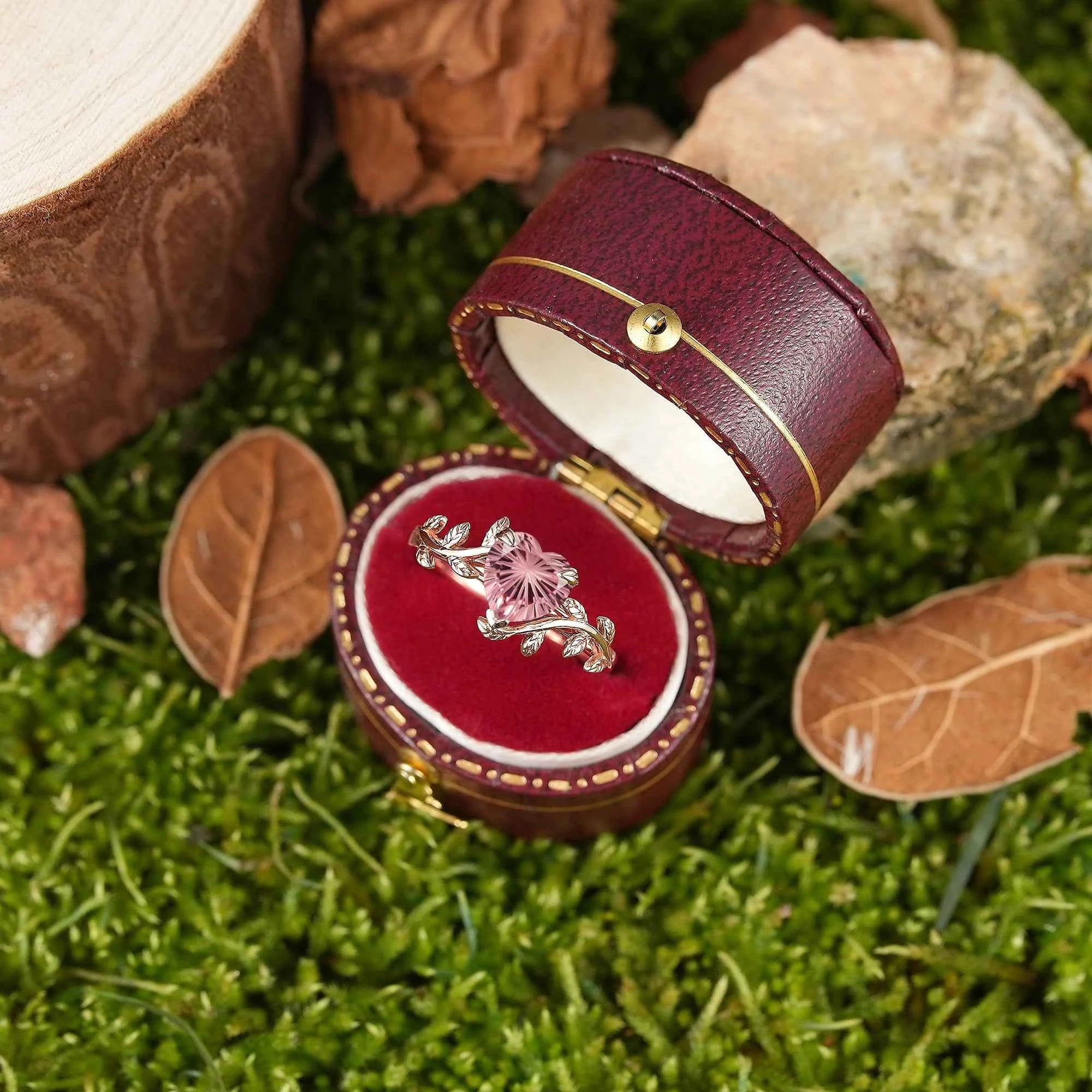 Leaf Inspired | Heart Fireworks Cut Papalacha Leaf Floral Engagement Ring