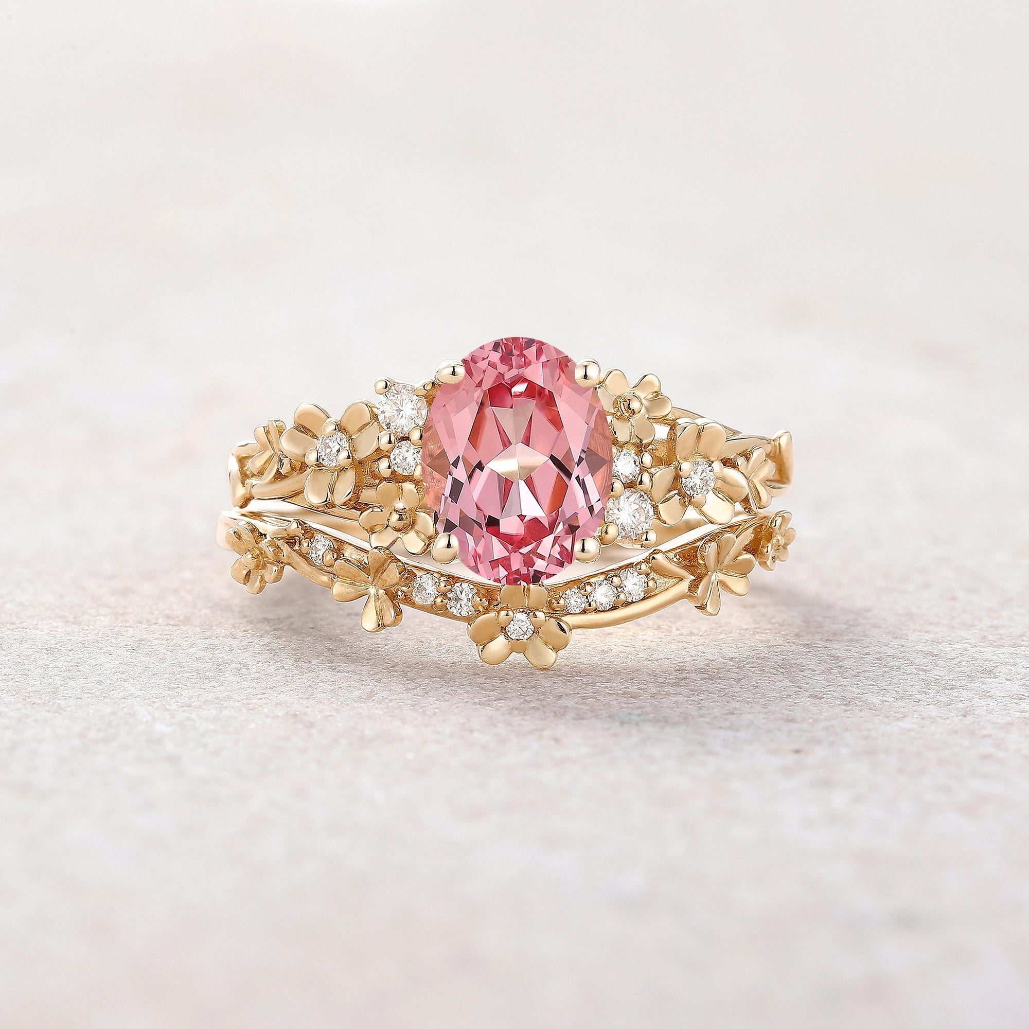 Leaf Inspired | Leaf Clover Design Papalacha Engagement Ring Set