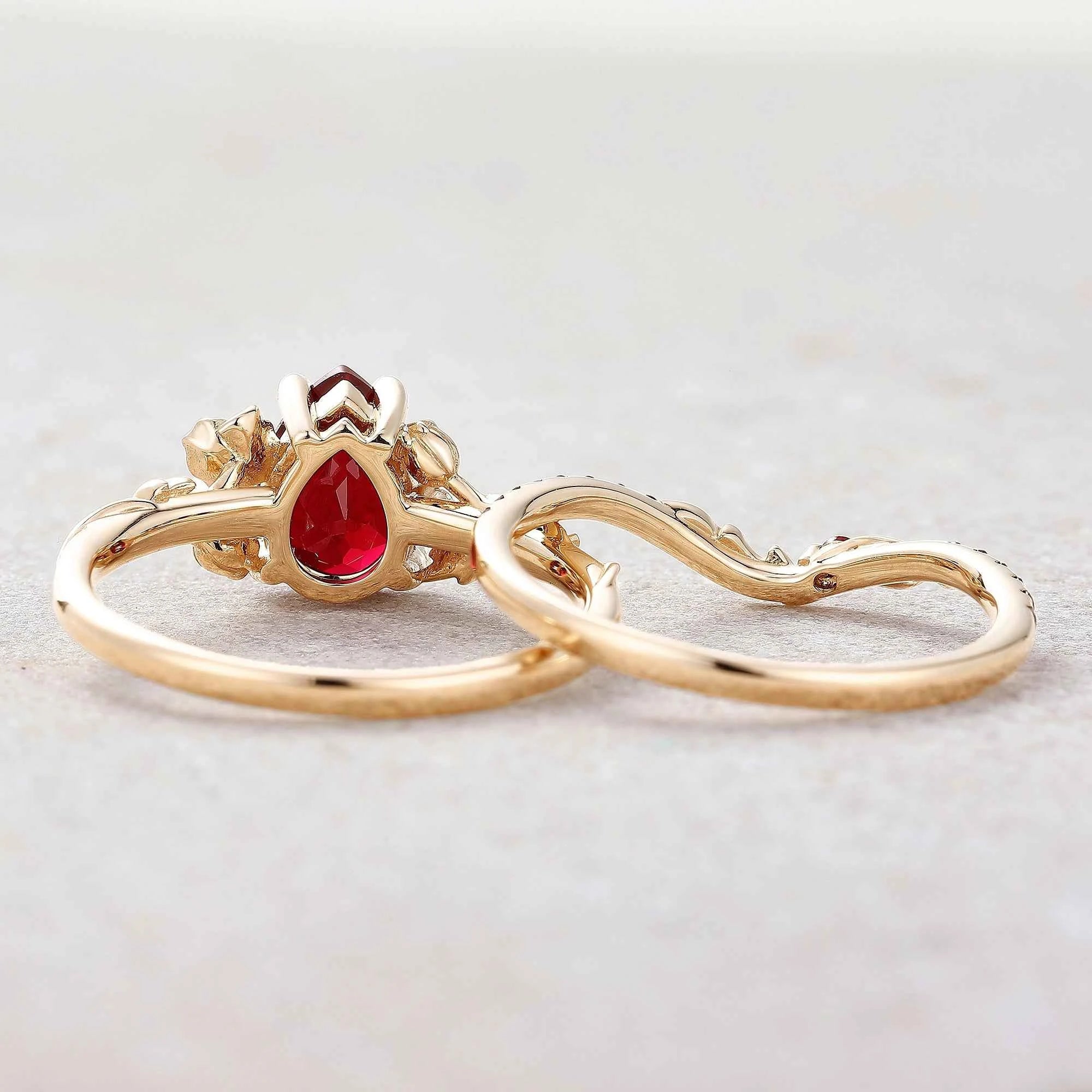 Floral Inspired | Poppy Design Ruby Engagement Ring Set