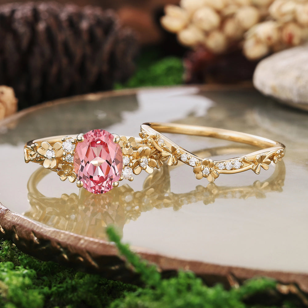 Leaf Inspired | Leaf Clover Design Papalacha Engagement Ring Set