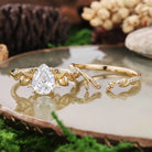Leaf Inspired | Moning Glory Leaf Design Moissanite Engagement Ring Set