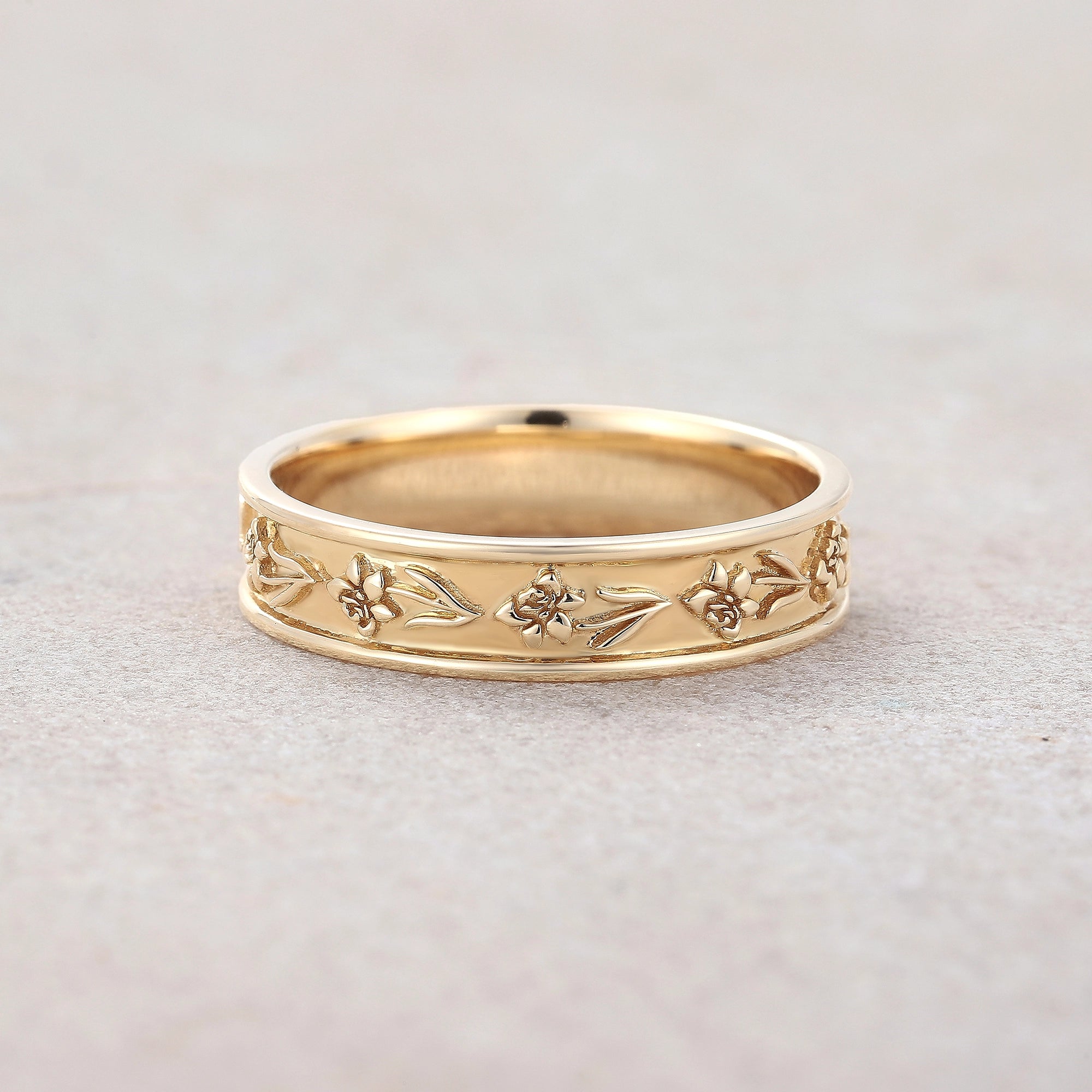 Floral Inspired | Unique Poppy Wedding Band August Birth Flower