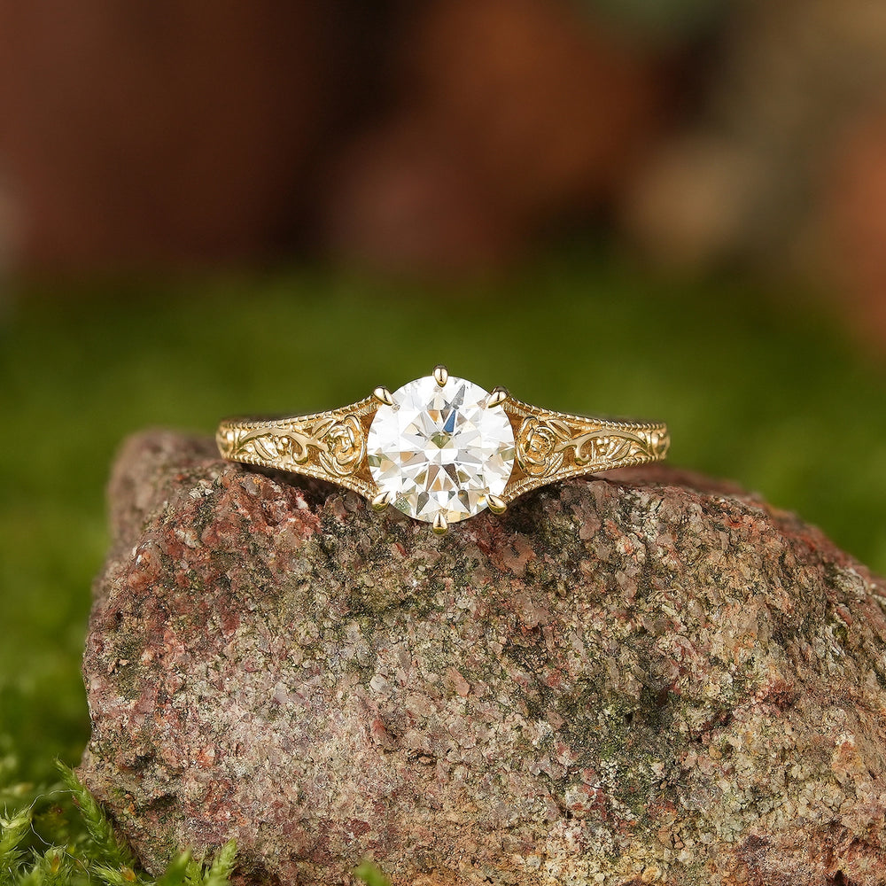 Floral Inspired | Rose Design Moissanite Filigree Milgrain Engagement Ring