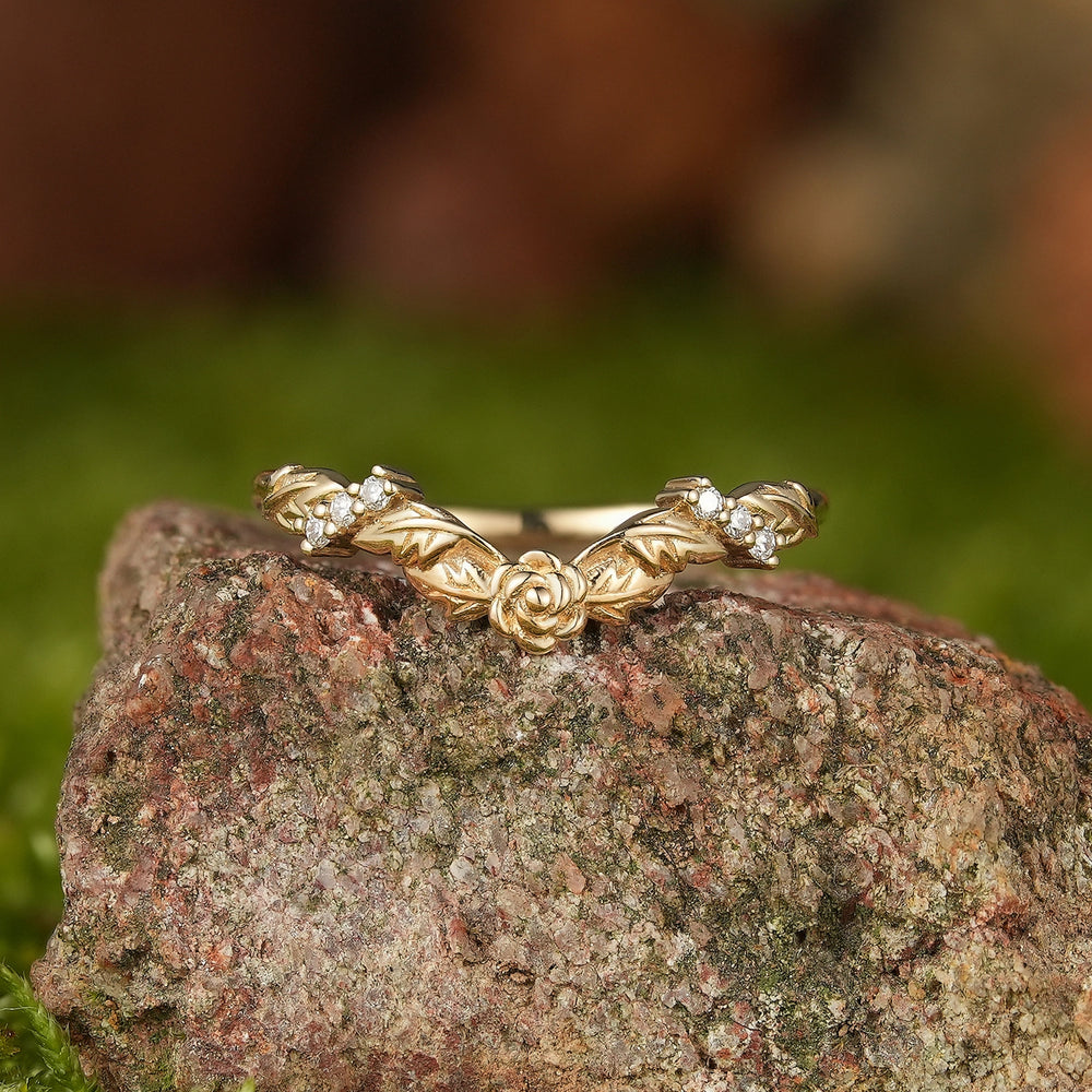 Floral Inspired | Rose Design Moissanite Curved Wedding Band