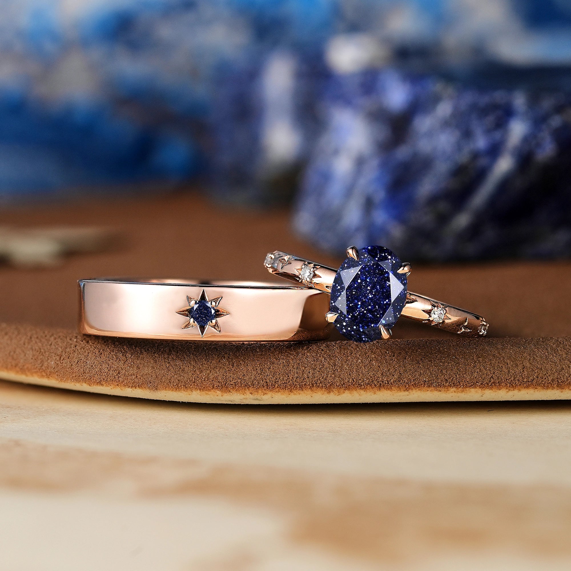 Star Inspired | 2pc Couple Rings Sandstone Wedding Ring Set - LCCjewelry