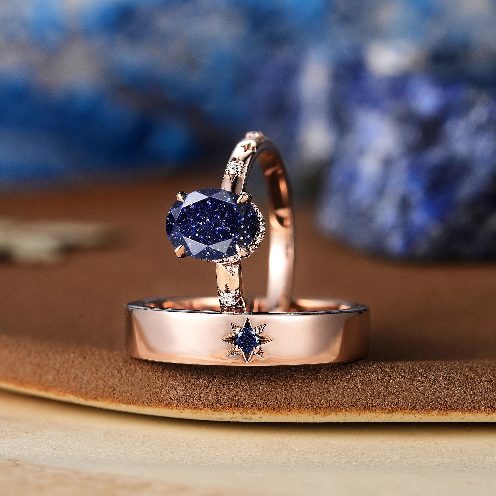 Star Inspired | 2pc Couple Rings Sandstone Wedding Ring Set - LCCjewelry