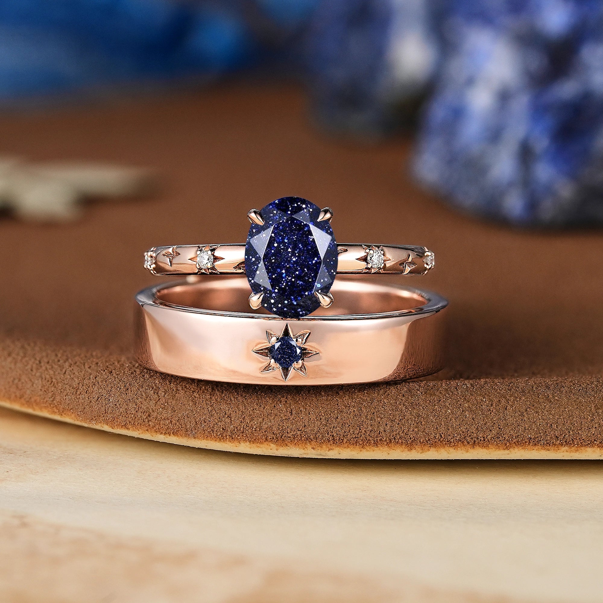 Star Inspired | 2pc Couple Rings Sandstone Wedding Ring Set - LCCjewelry