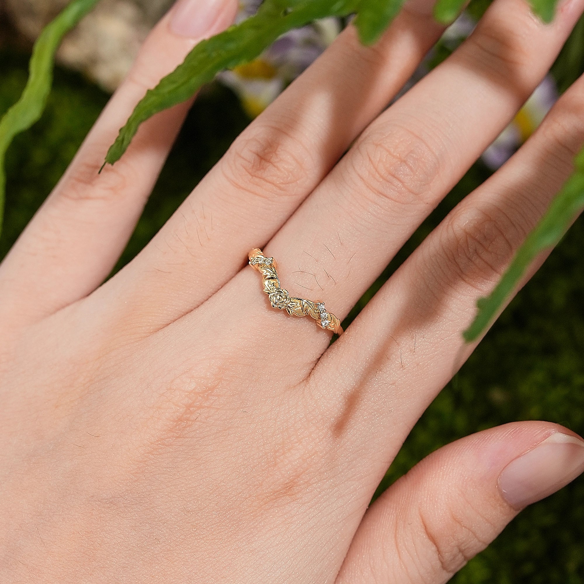 LCCjewelry | Unique Rose Inspired Moissanite Curved Wedding Band For Women - LCCjewelry