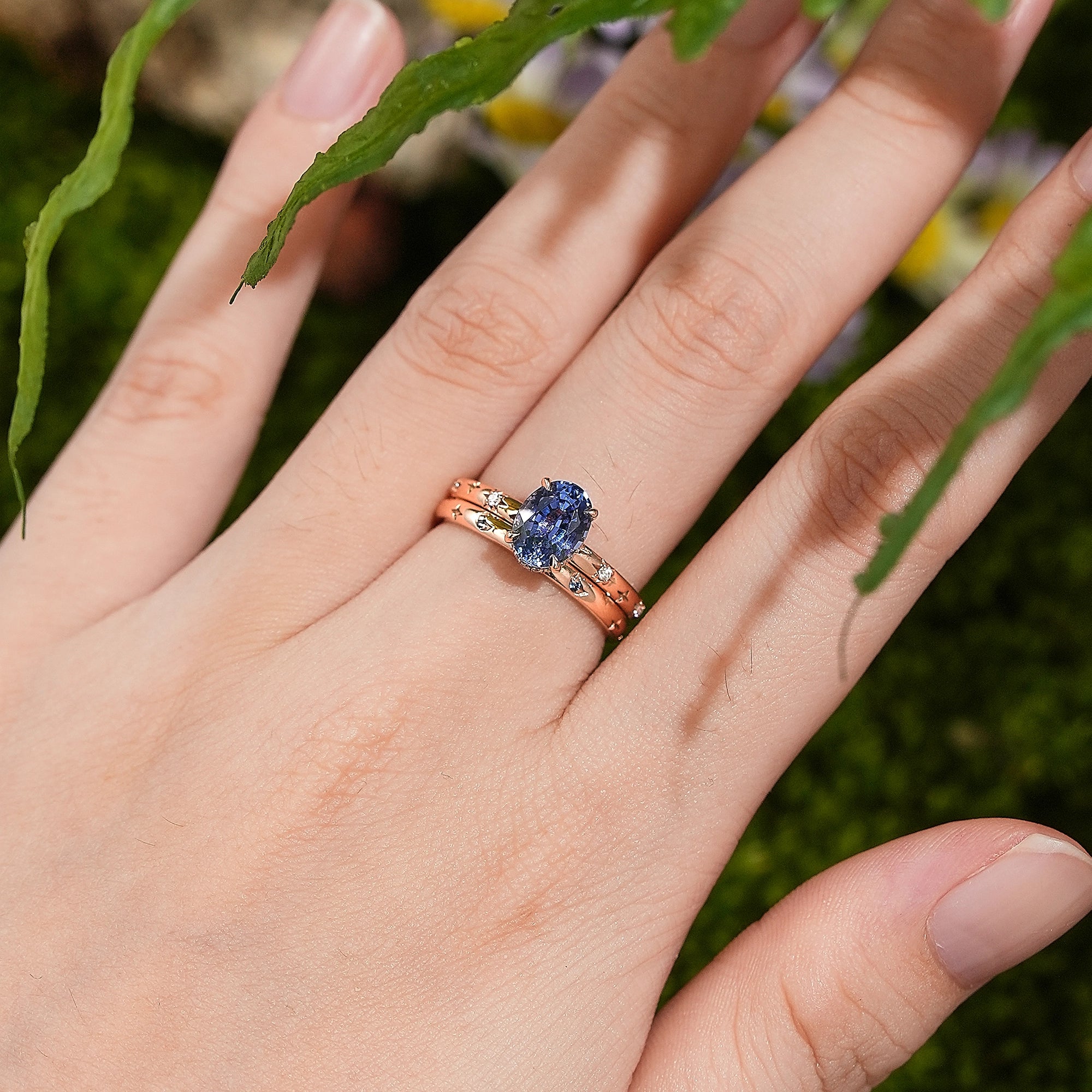 Star Inspired | Sandstone Star Engagement Ring Set Rose Gold Wedding Rings For Women - LCCjewelry