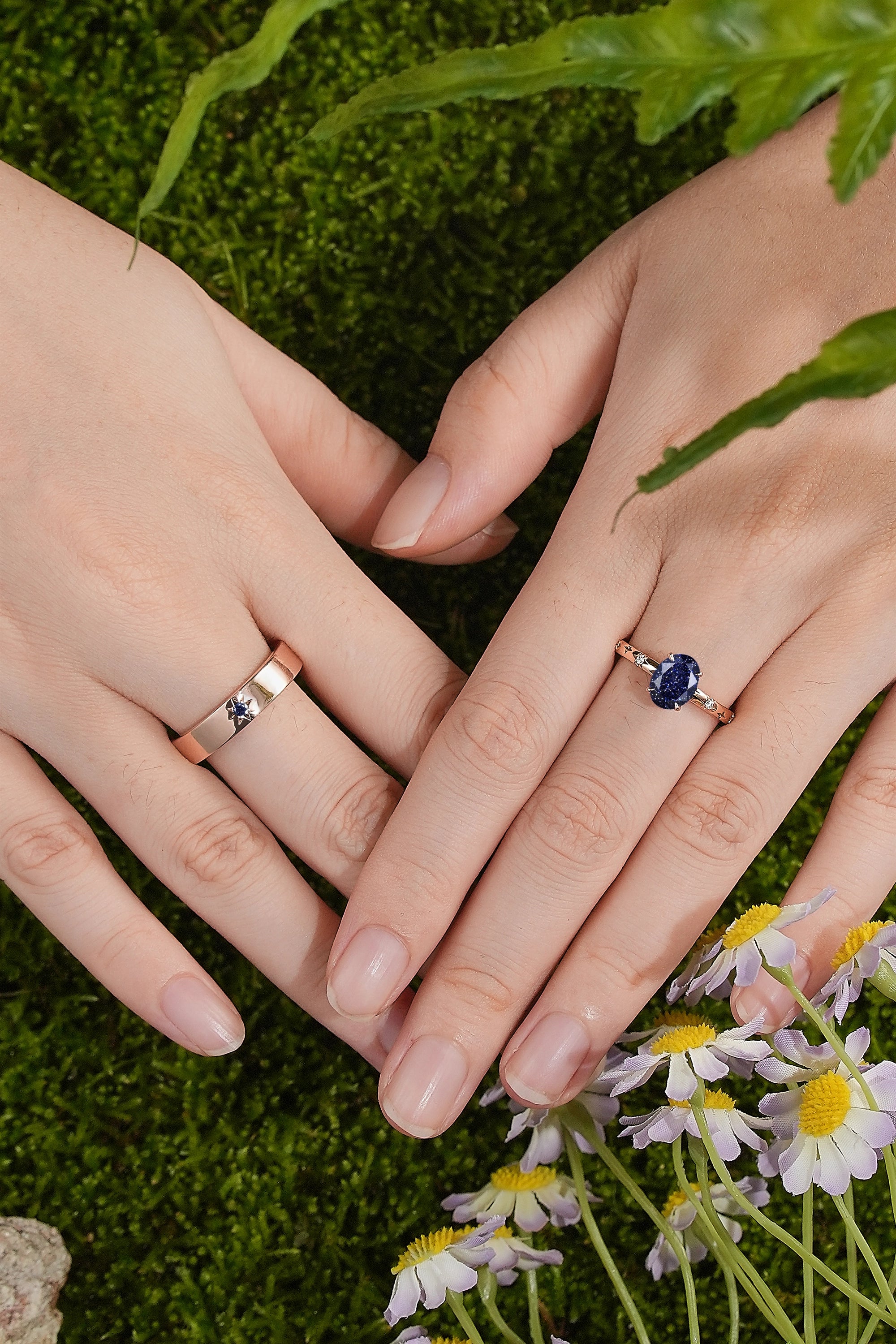 Star Inspired | 2pc Couple Rings Sandstone Wedding Ring Set - LCCjewelry