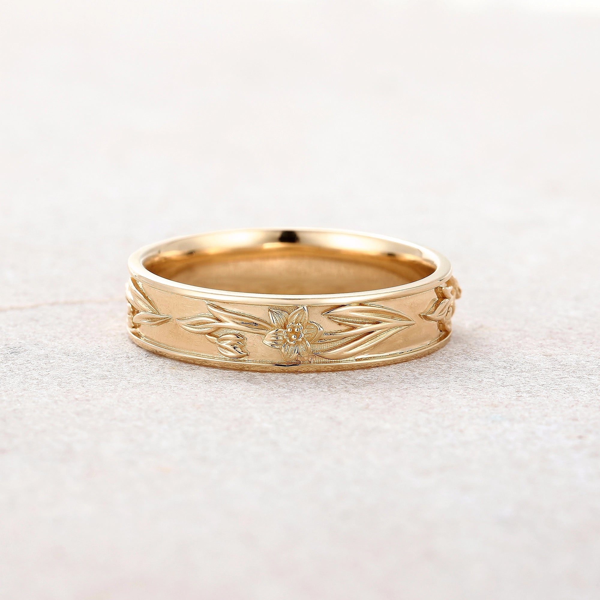 Floral Inspired | Daffodils Design Gold Wedding Band