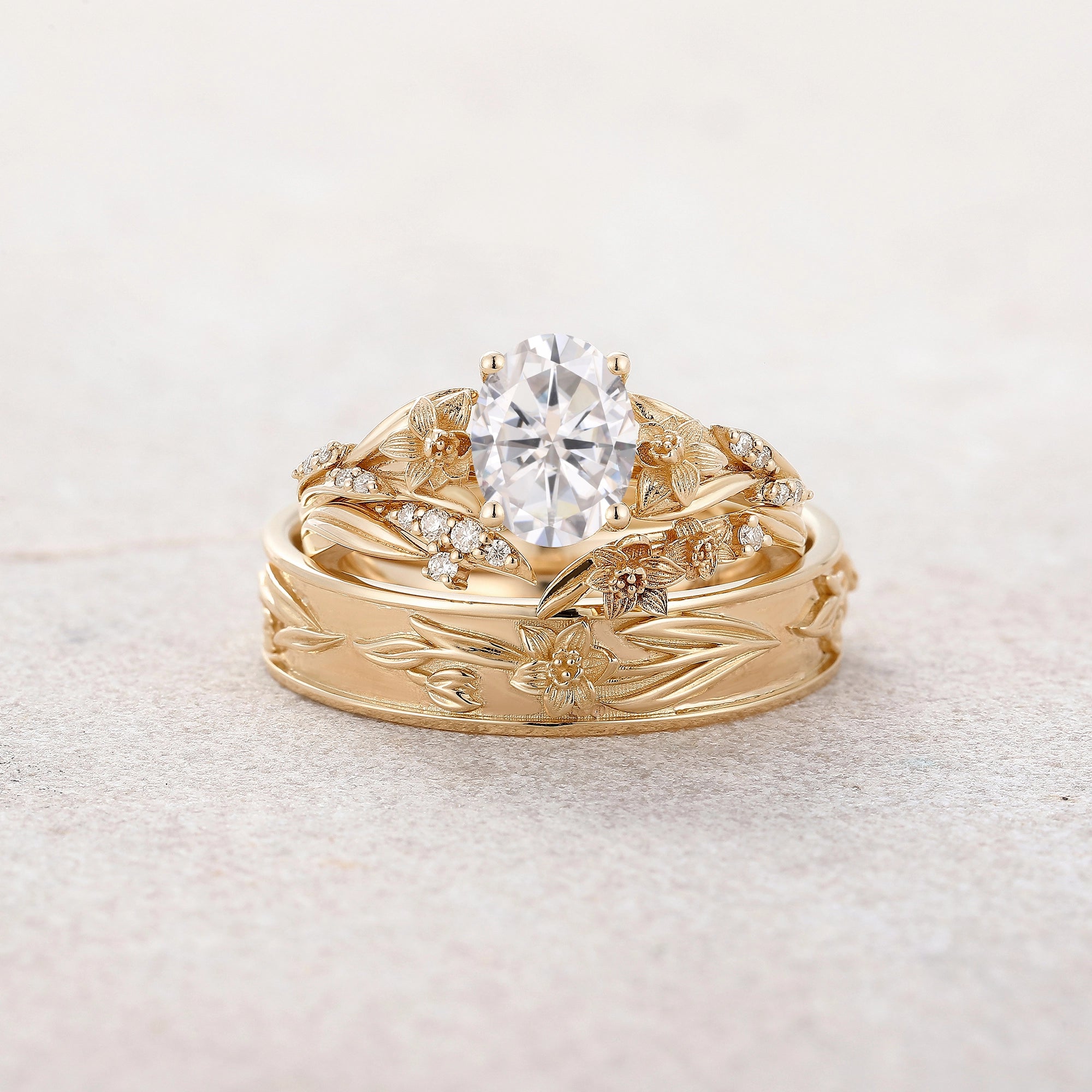 Floral Inspired | 2pcs Daffodils Design Moissanite Couple Rings